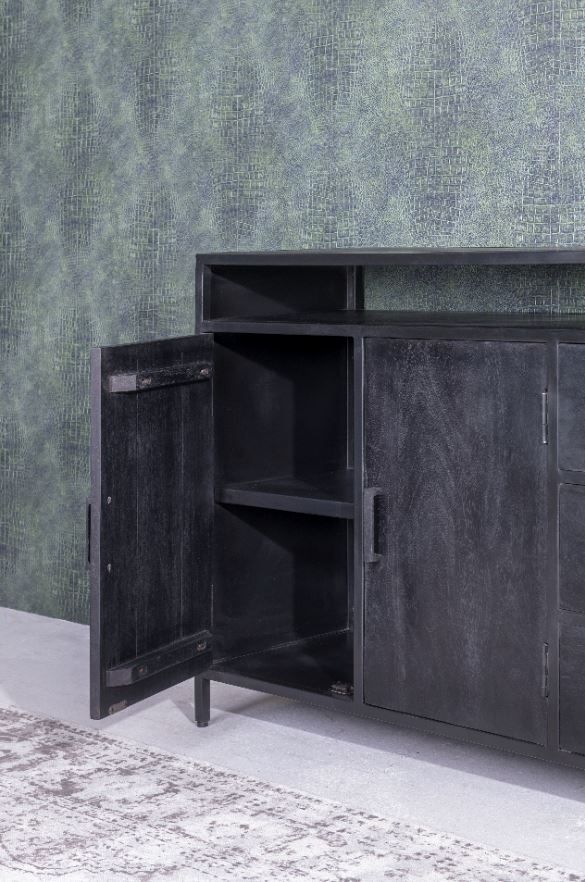 Kommode Sideboard Kala 180 cm Mango Holz schwarz