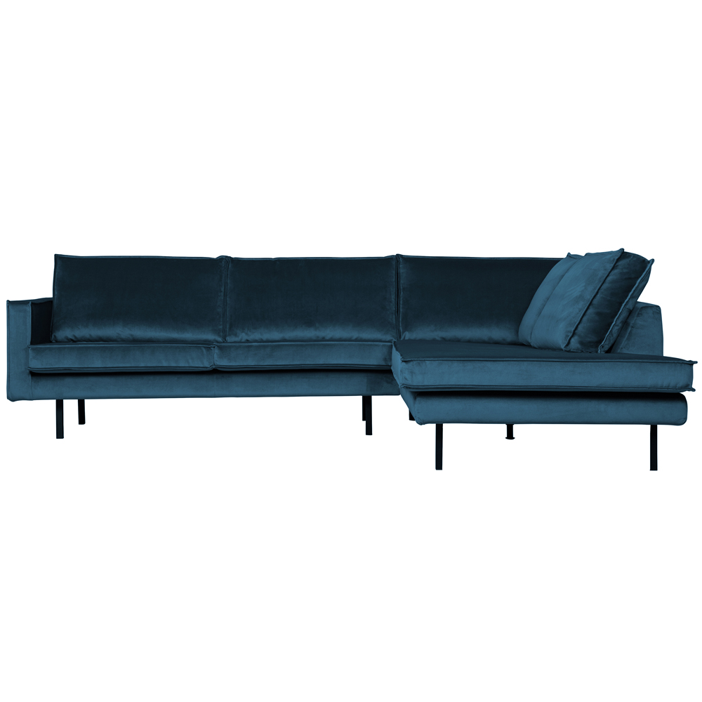 Eckgarnitur Rodeo Samt blau Couch Sofa Ecksofa Longchair rechts