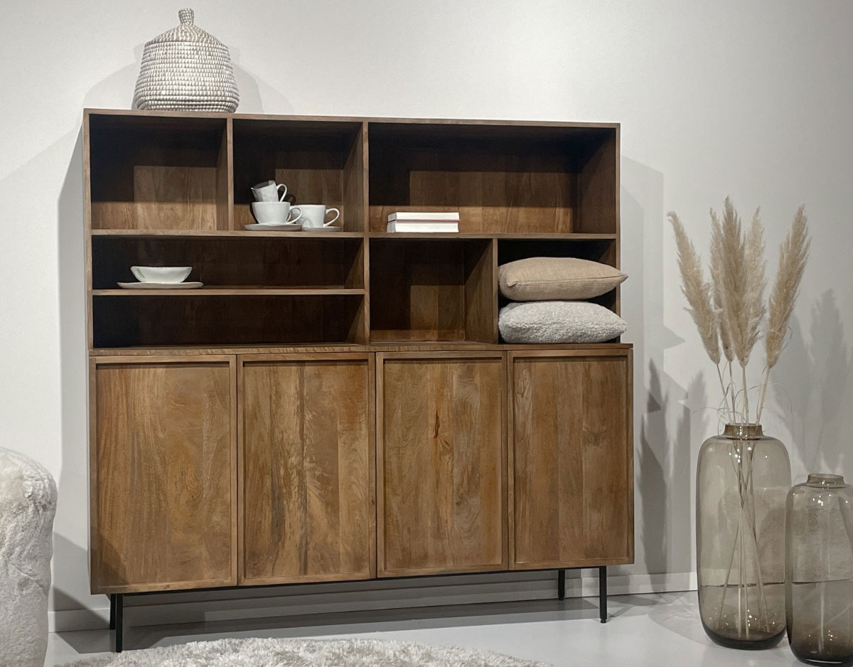 Regal Schrank MELANO B 180 cm Mangoholz braun Schrankwand