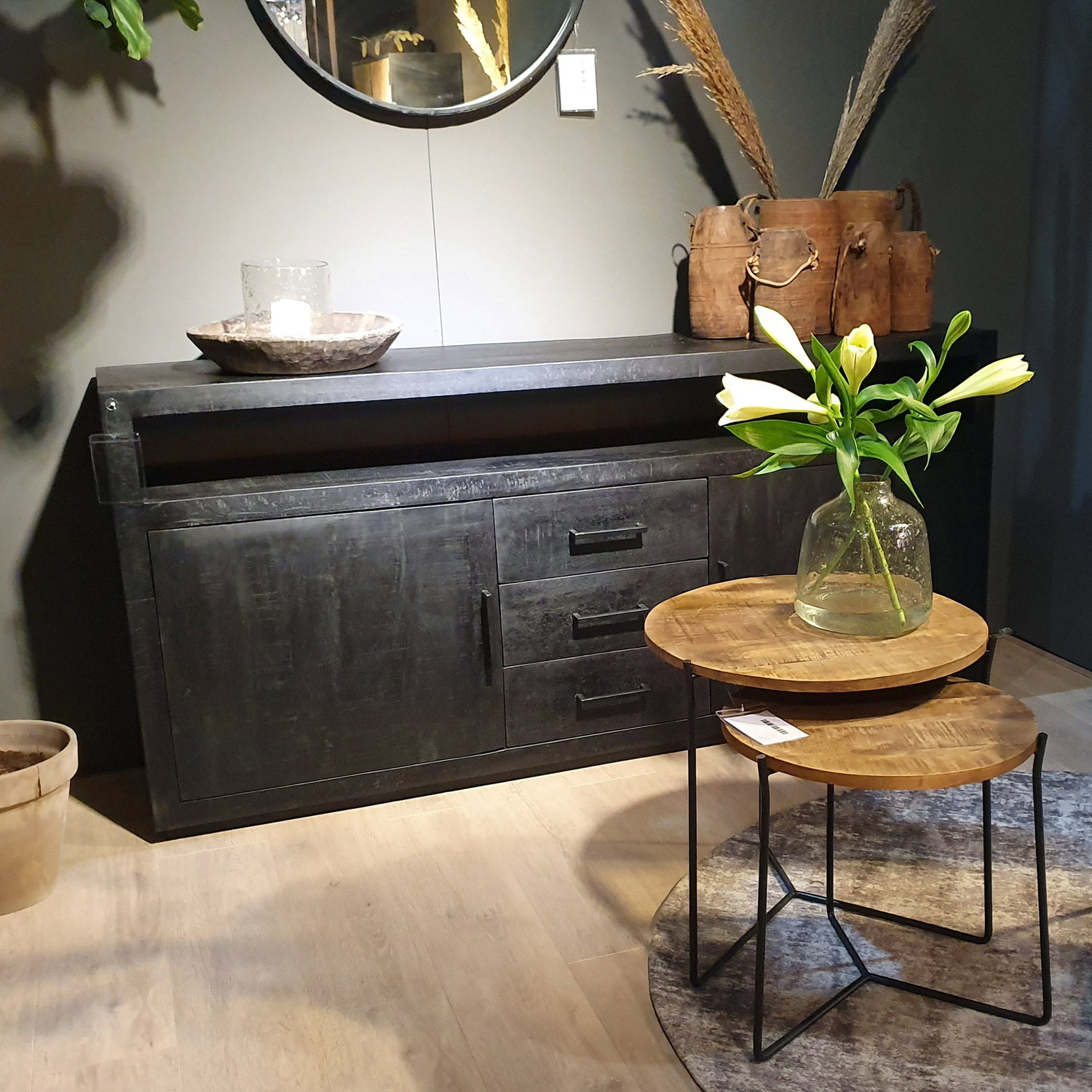 Sideboard Jaxx B 180 cm Mango Massivholz schwarz