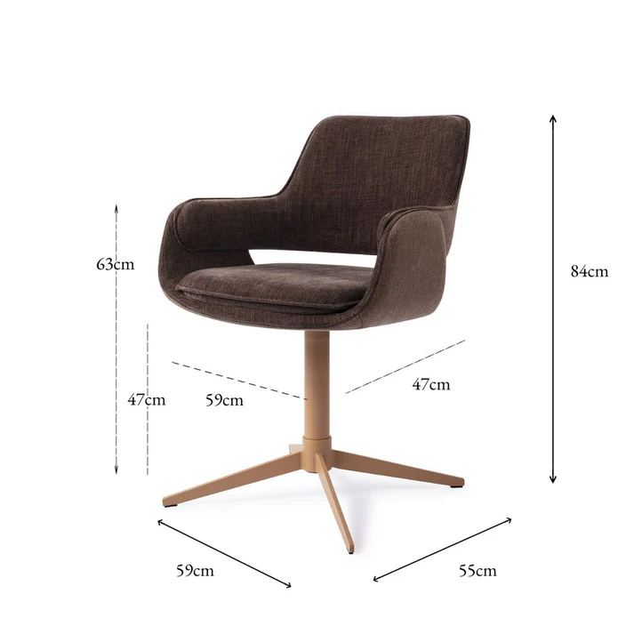Esszimmerstuhl Oketo drehbar – Chestnut Chase mit Gestell in Metall hellbraun