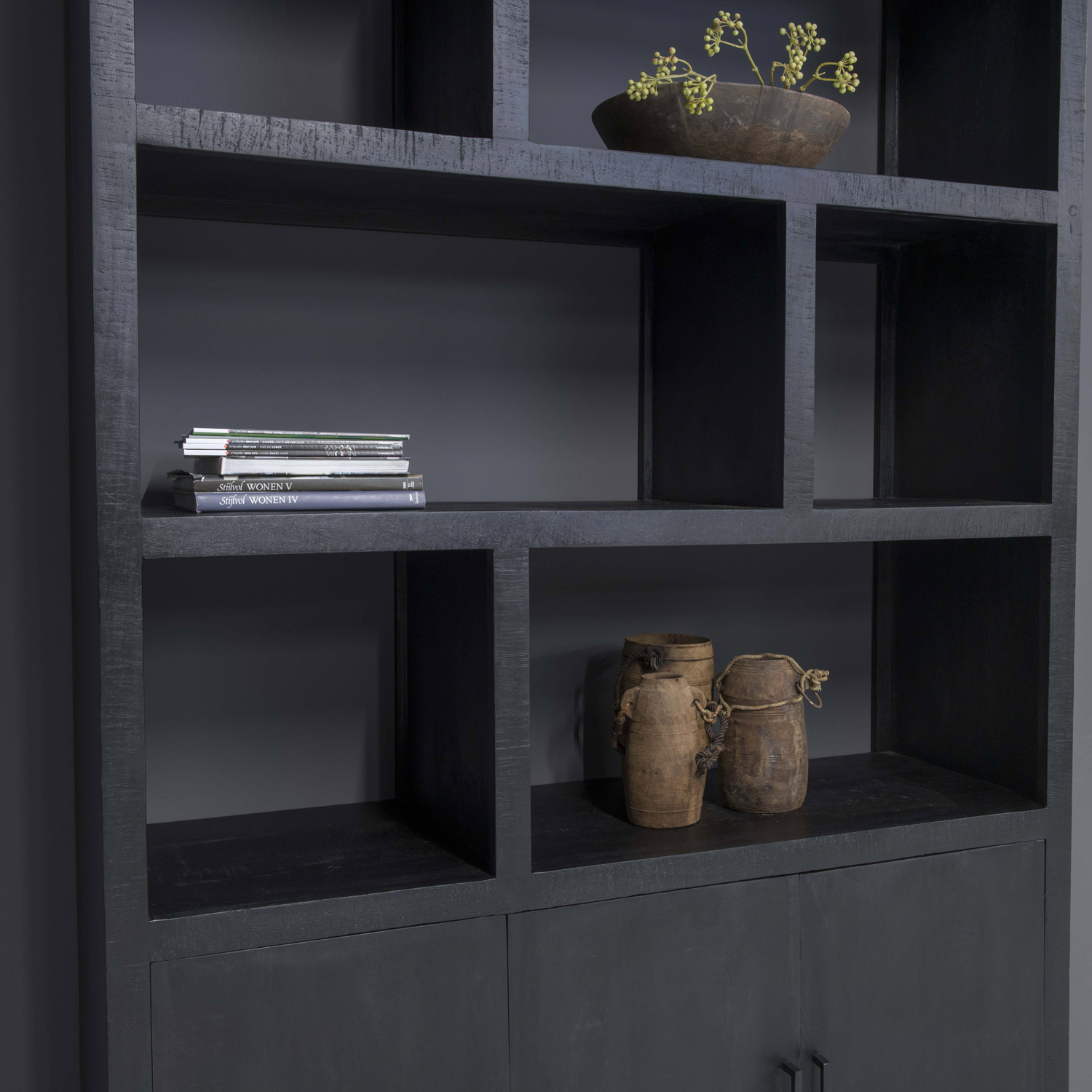 Schrankwand Regal Jaxx B 145 cm Mango Massivholz schwarz