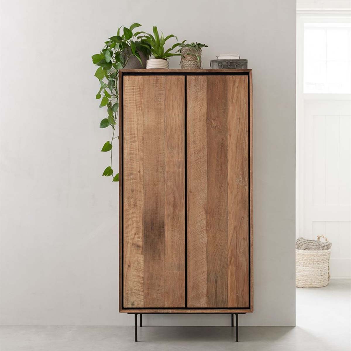 Aufbewahrungsschrank Metropole H 180 cm recyceltes Teakholz Schrank