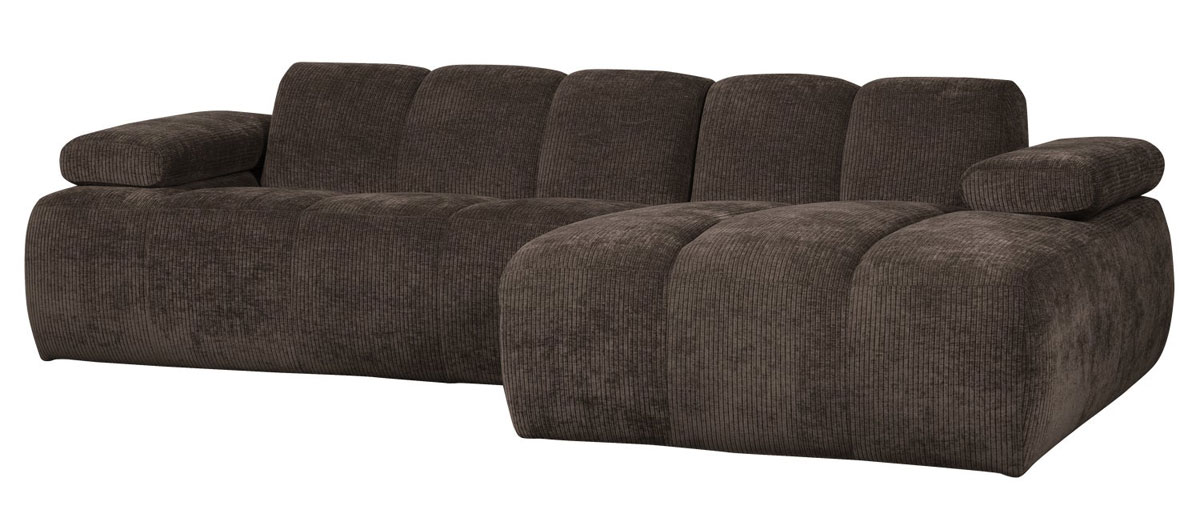 woood Chaiselongue Sofa MOJO rechts gerippter Stoff braun