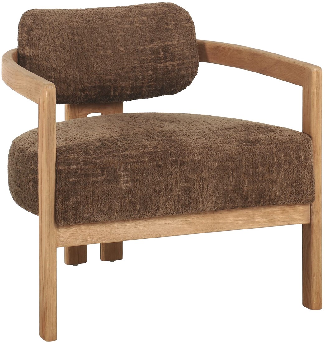 Lounge Sessel Kelly Chenille braun Holzgestell natur