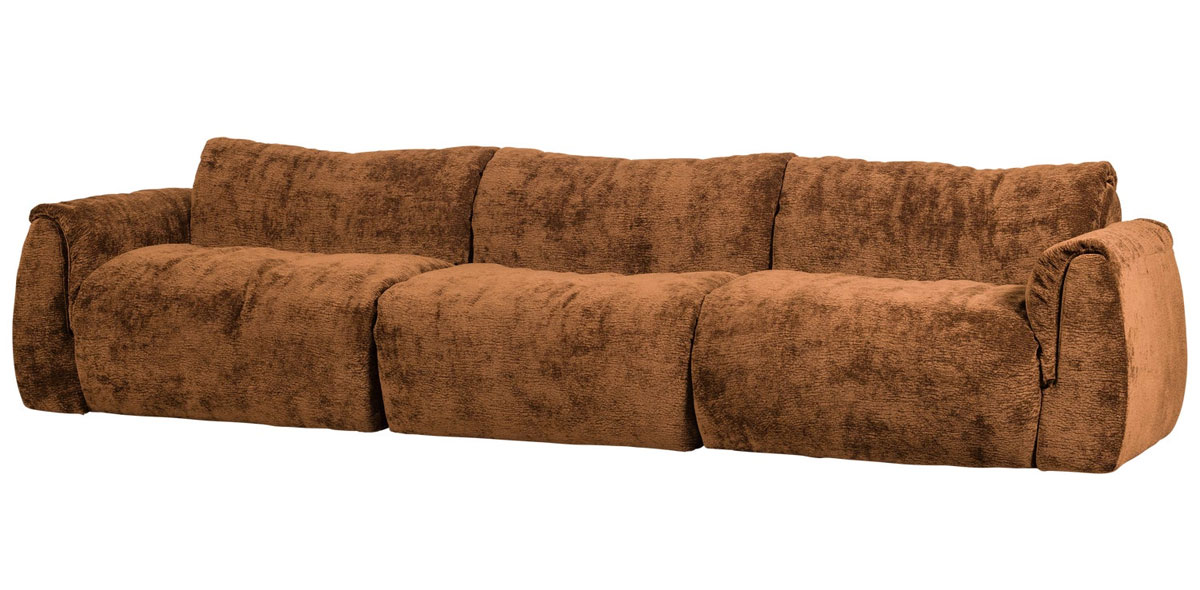 woood 3 Sitzer Sofa BAGGY 3D Chenille mittelbraun Couch