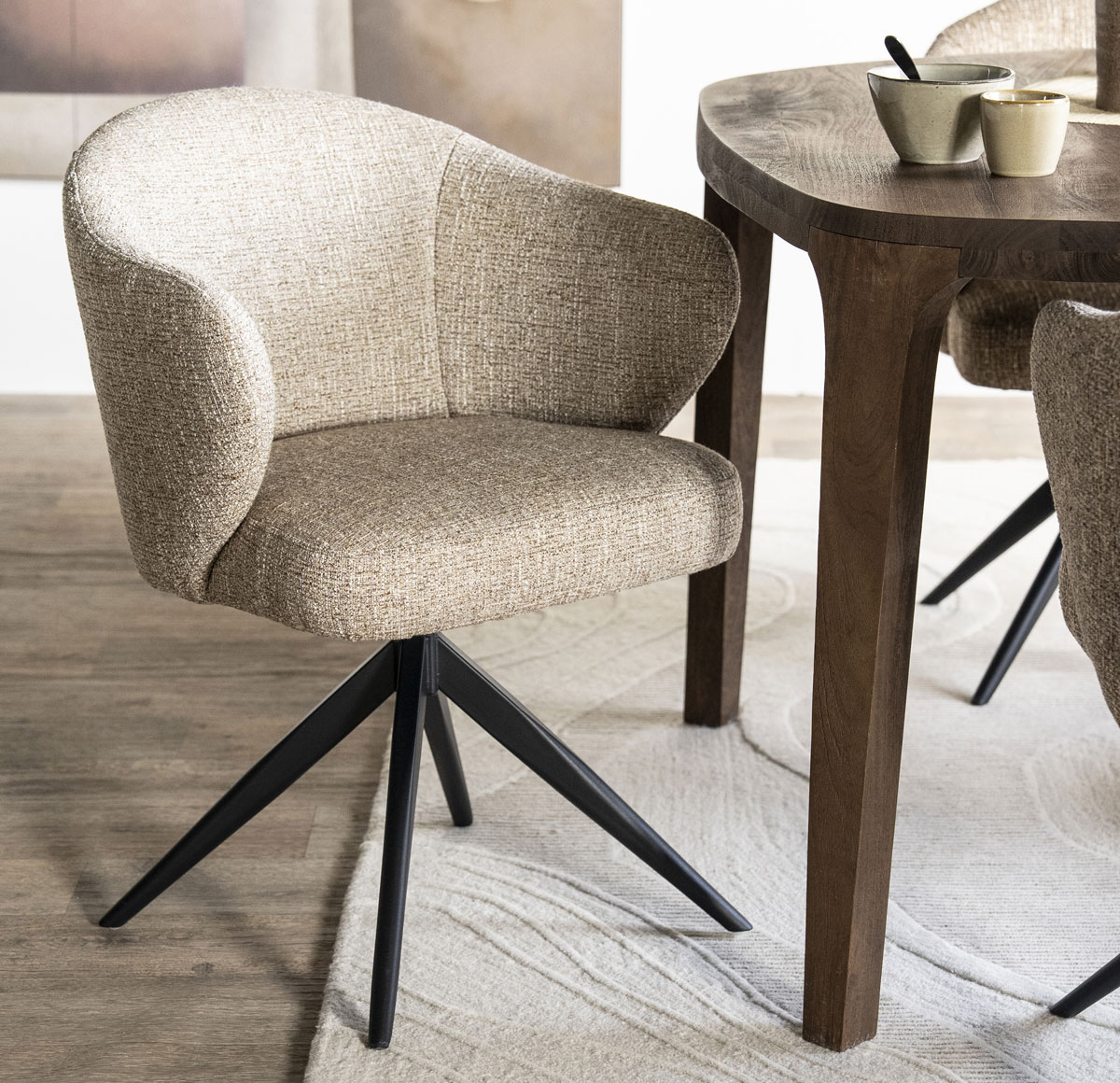 Esszimmer Stuhl Connor drehbar Metall Stoff taupe