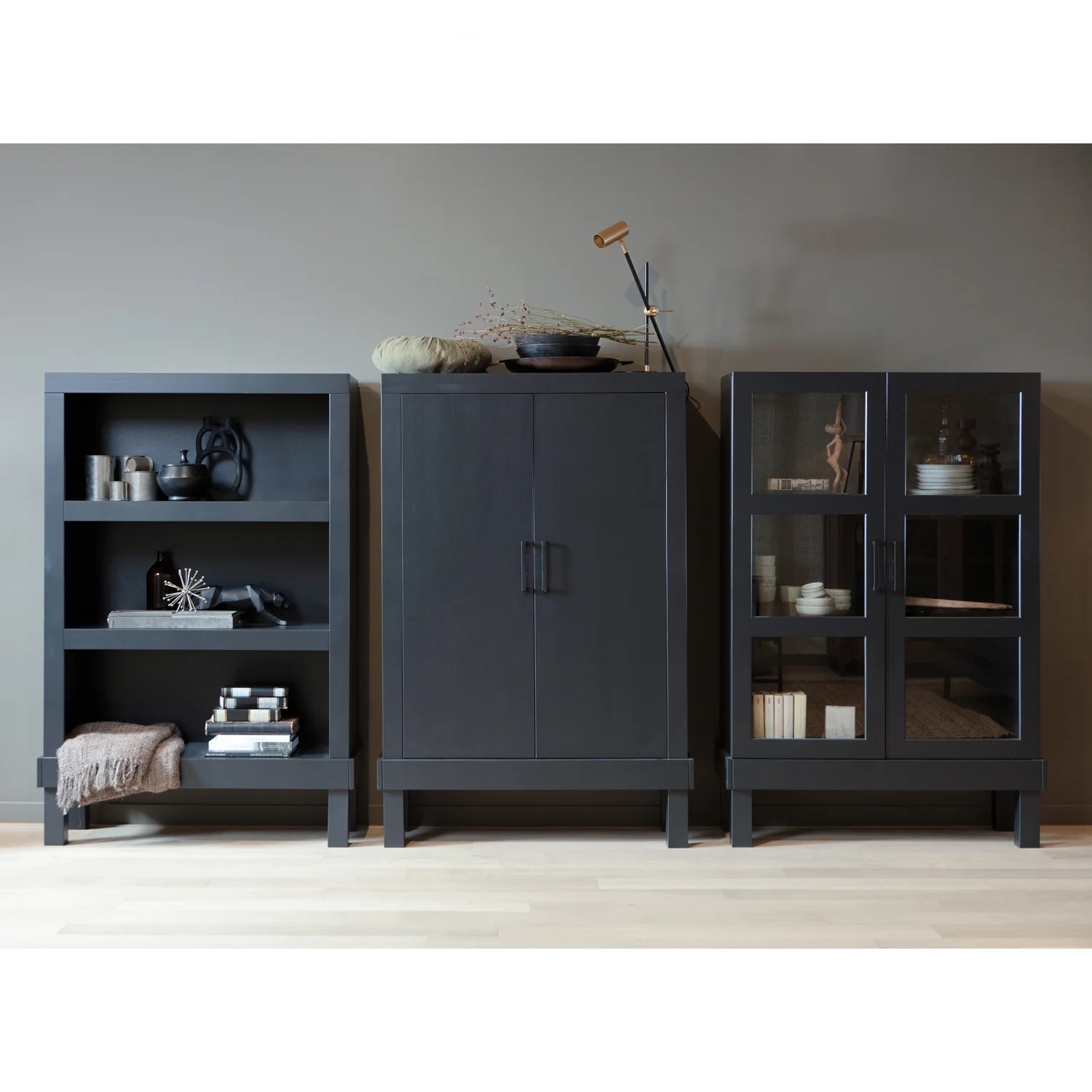Regal offener Schrank BONK schwarz Kiefer Höhe 160 cm FSC-zertifiziert
