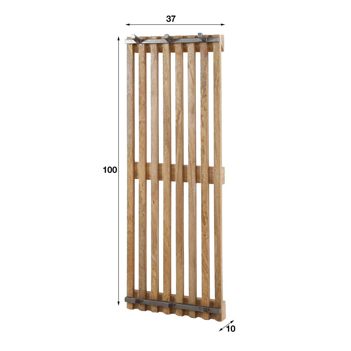 Wandgarderobe Strong H 100 cm 2x3 Haken Mango Massivholz Metall