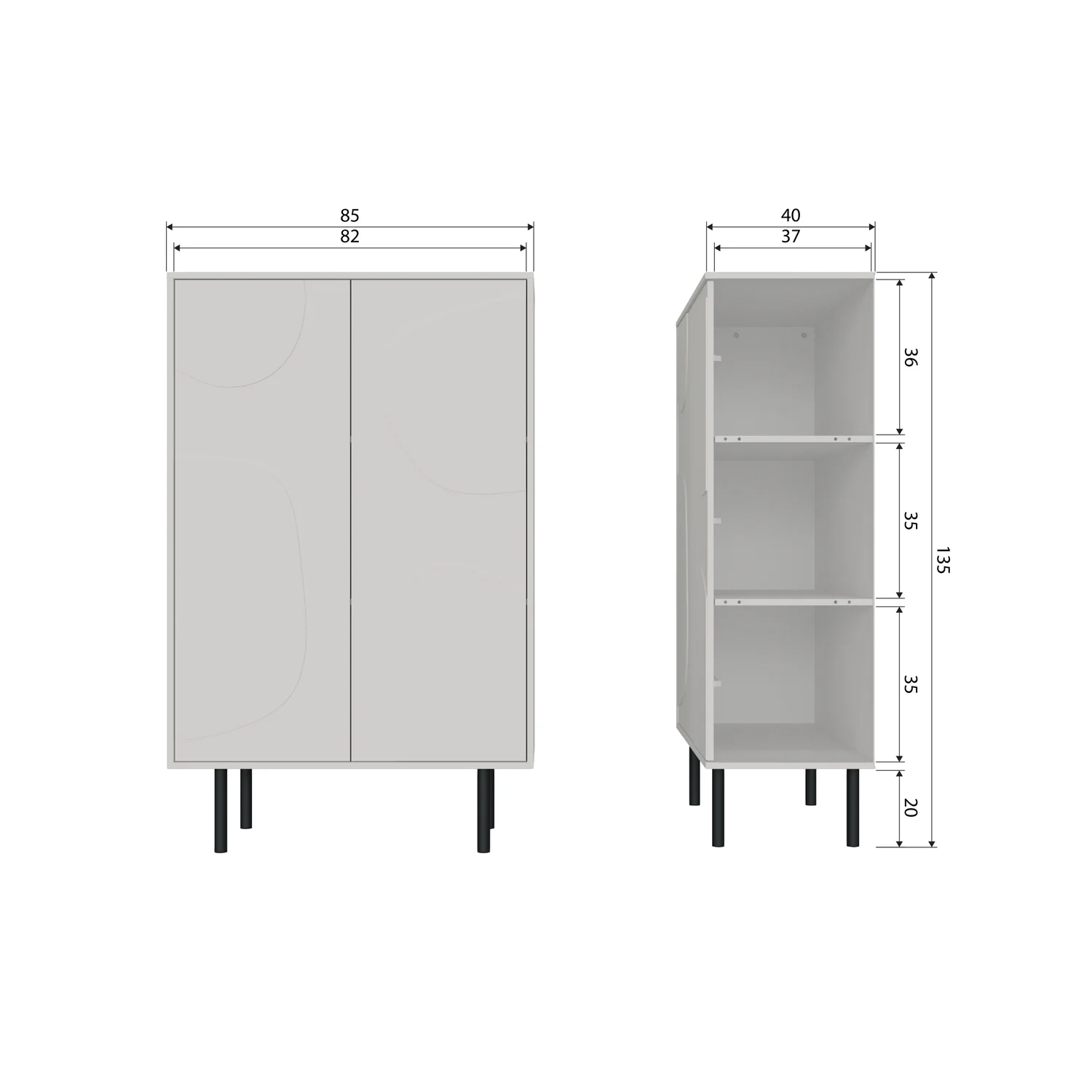 Schrank CADIZ H 135 cm Kiefer Massivholz nebelgrau Aufbewahrungsschrank