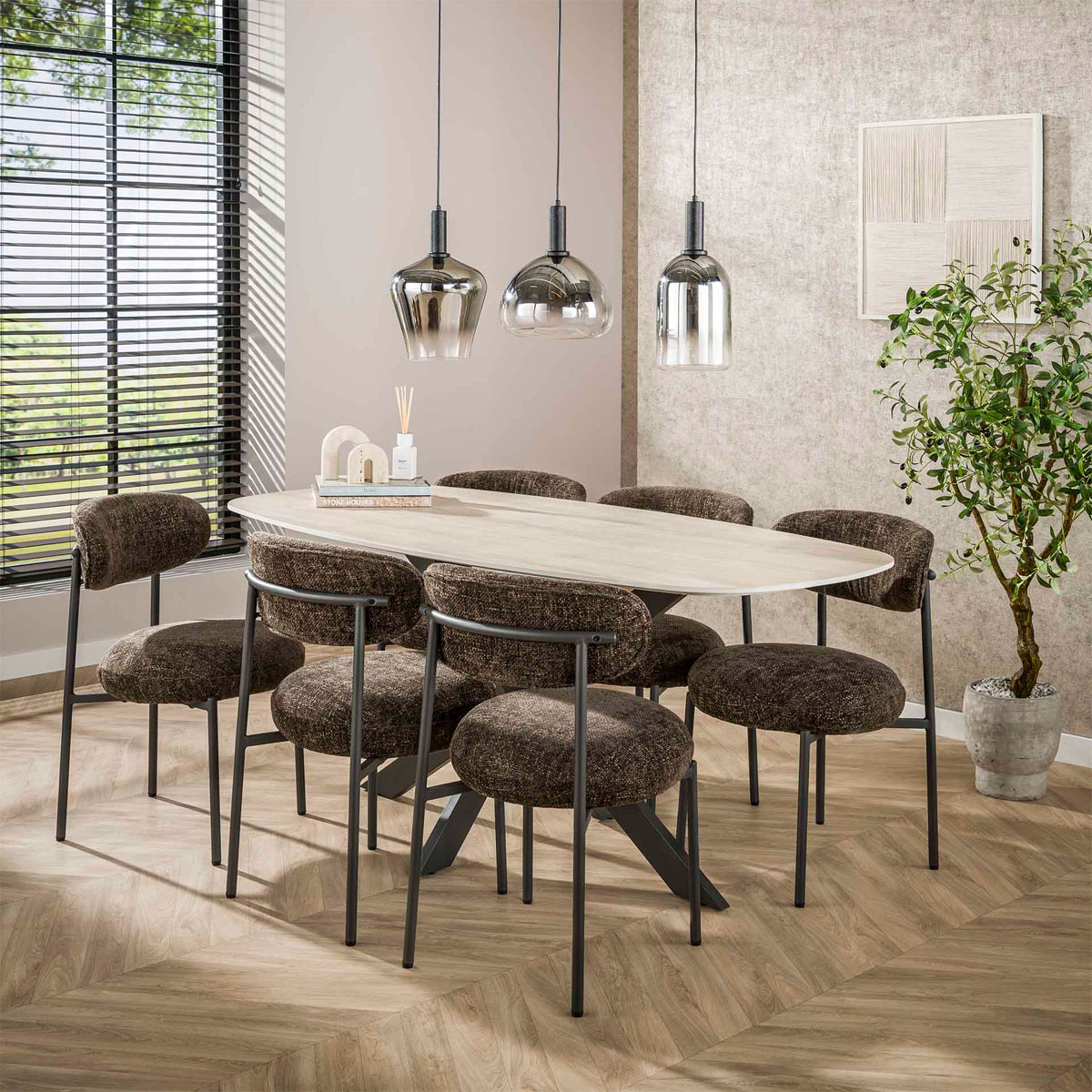 Esstisch Torben 215 x 105 cm 3D-Keramik in Travertinoptik