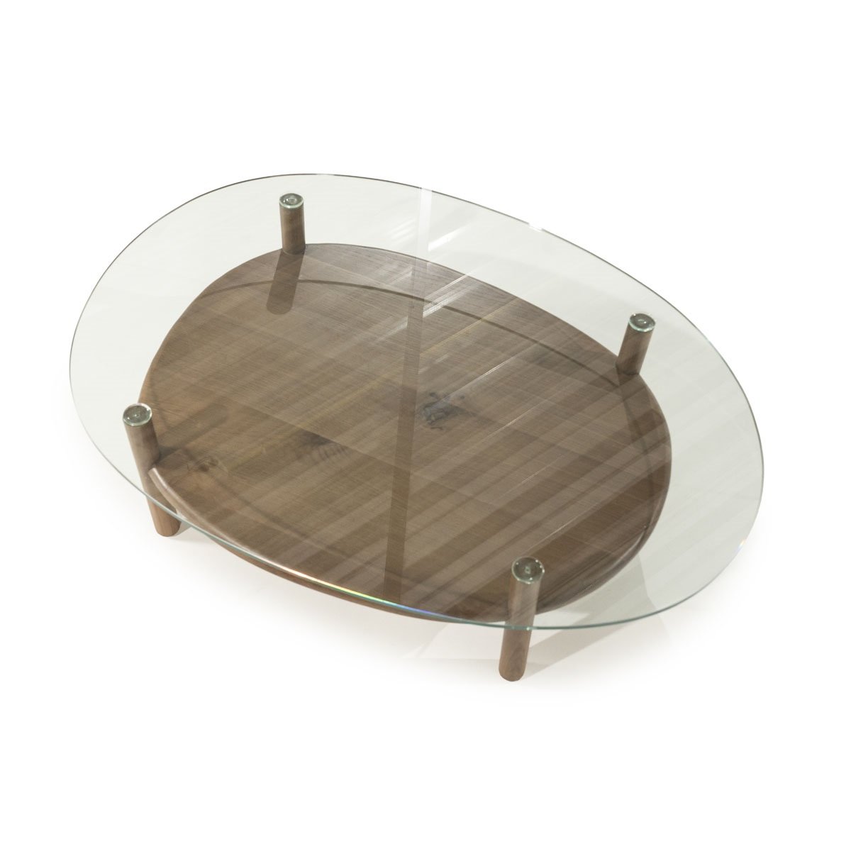 Couchtisch Cleo oval 101,5 x 73 cm mit Glasplatte Eiche Massivholz dunkel