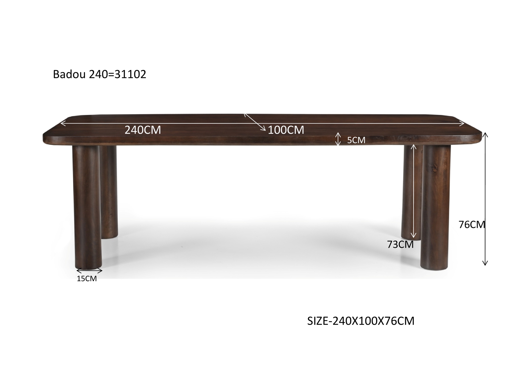 Esstisch Badou 240 x 100 cm Mangoholz braun