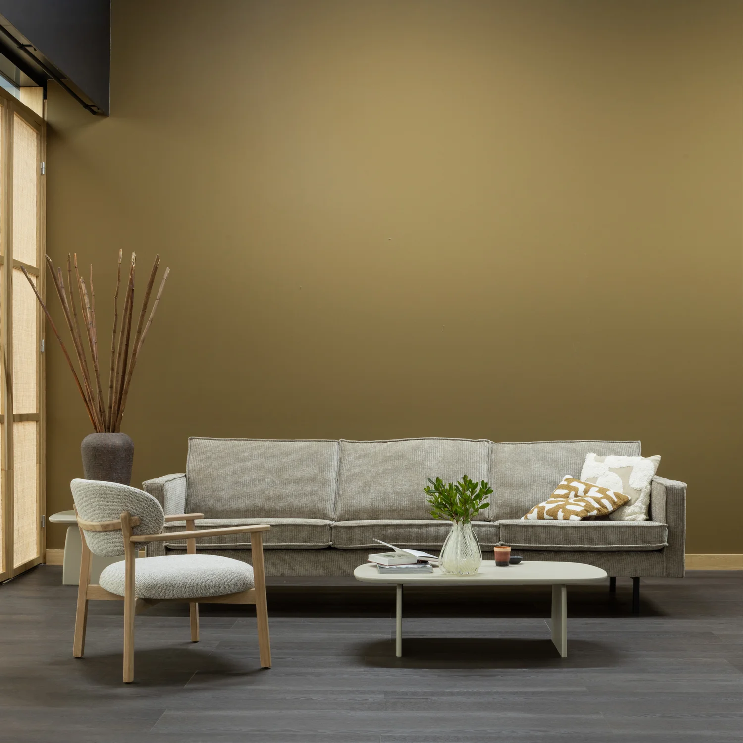 3 Sitzer Sofa RODEO Ribstoff Cord dunkelsand