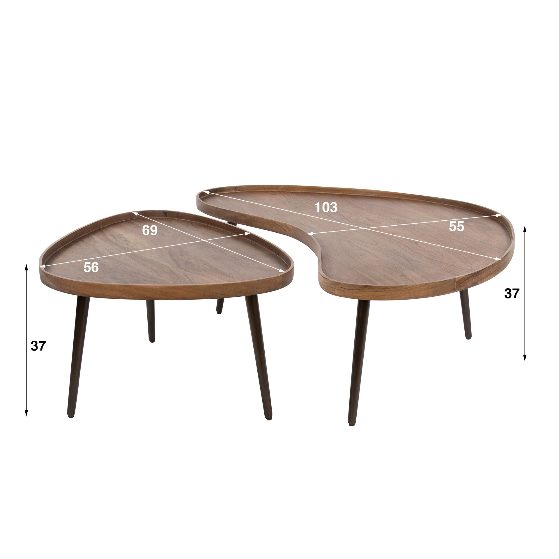 2er Set Couchtisch Soul Akazie Massivholz braun Metall Tischset
