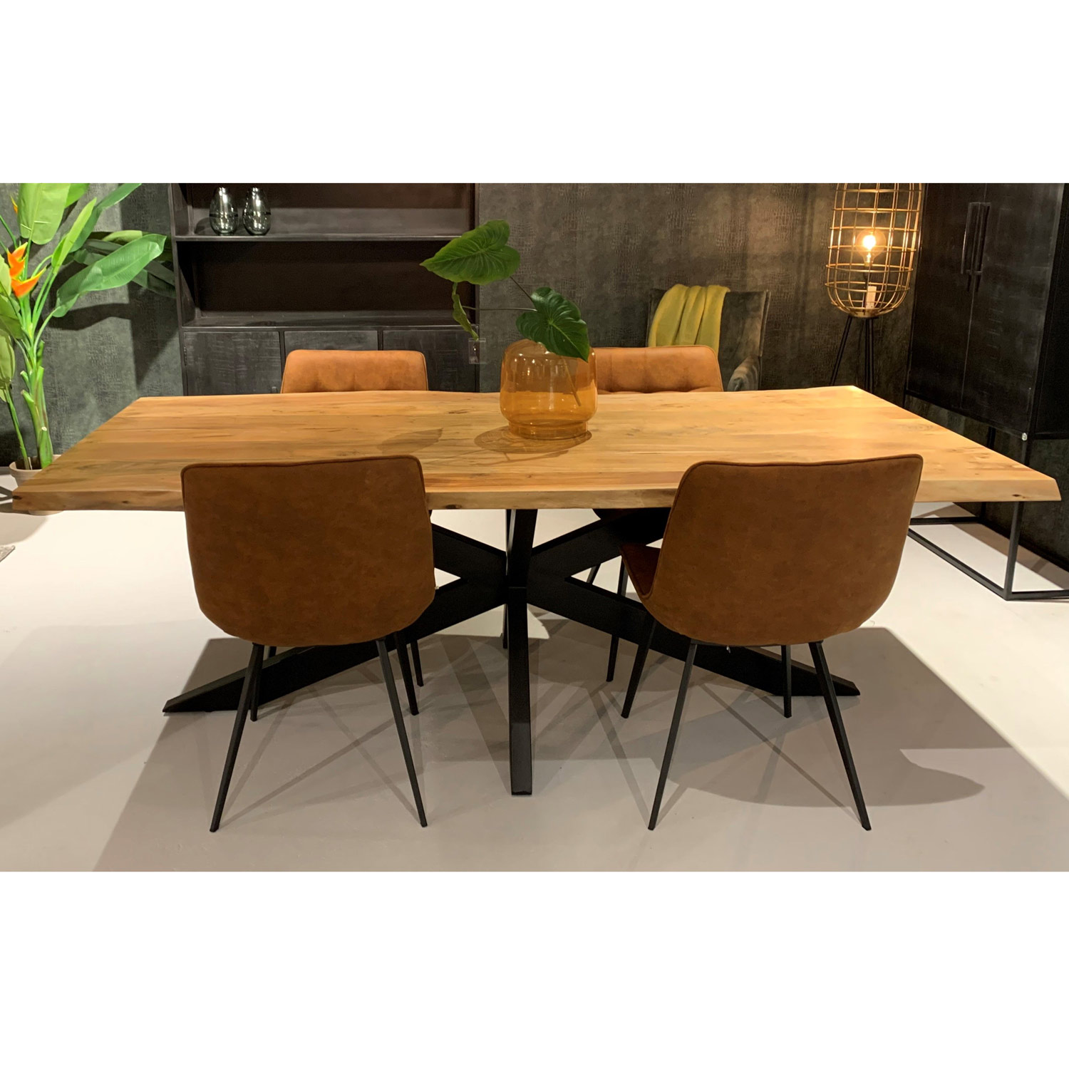 Esstisch Spider 220 x 100 cm Akazie Holz Baumstamm Baumkante