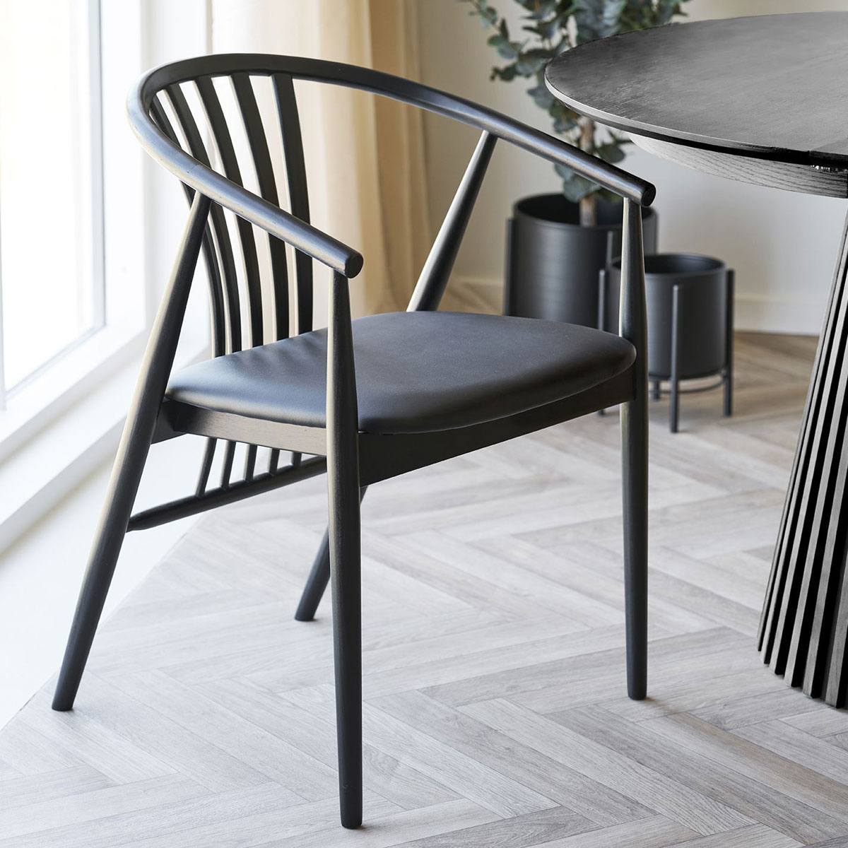 2er Set Armlehnstuhl Carmen Buche Kunstleder schwarz Esstischstuhl Dinnerstuhl