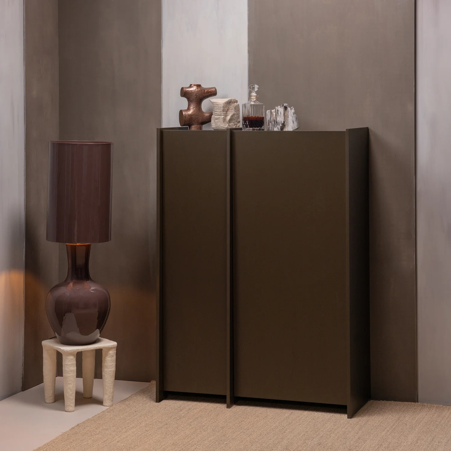 Schrank Aufbewahrungsschrank BROCK H 140 cm 2-türig Esche Funrier mittelbraun