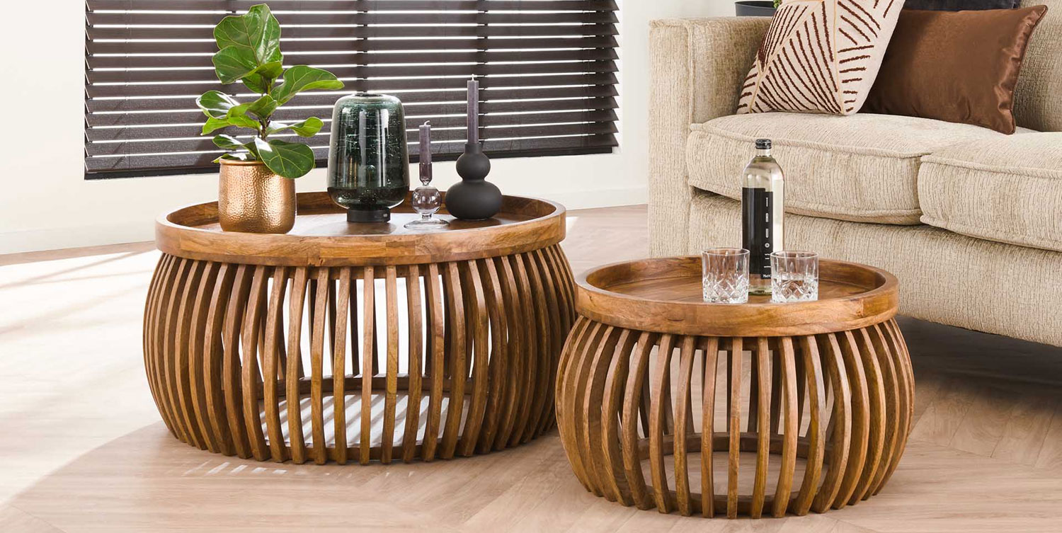 2er Set Couchtisch rund NEVADA Mangoholz