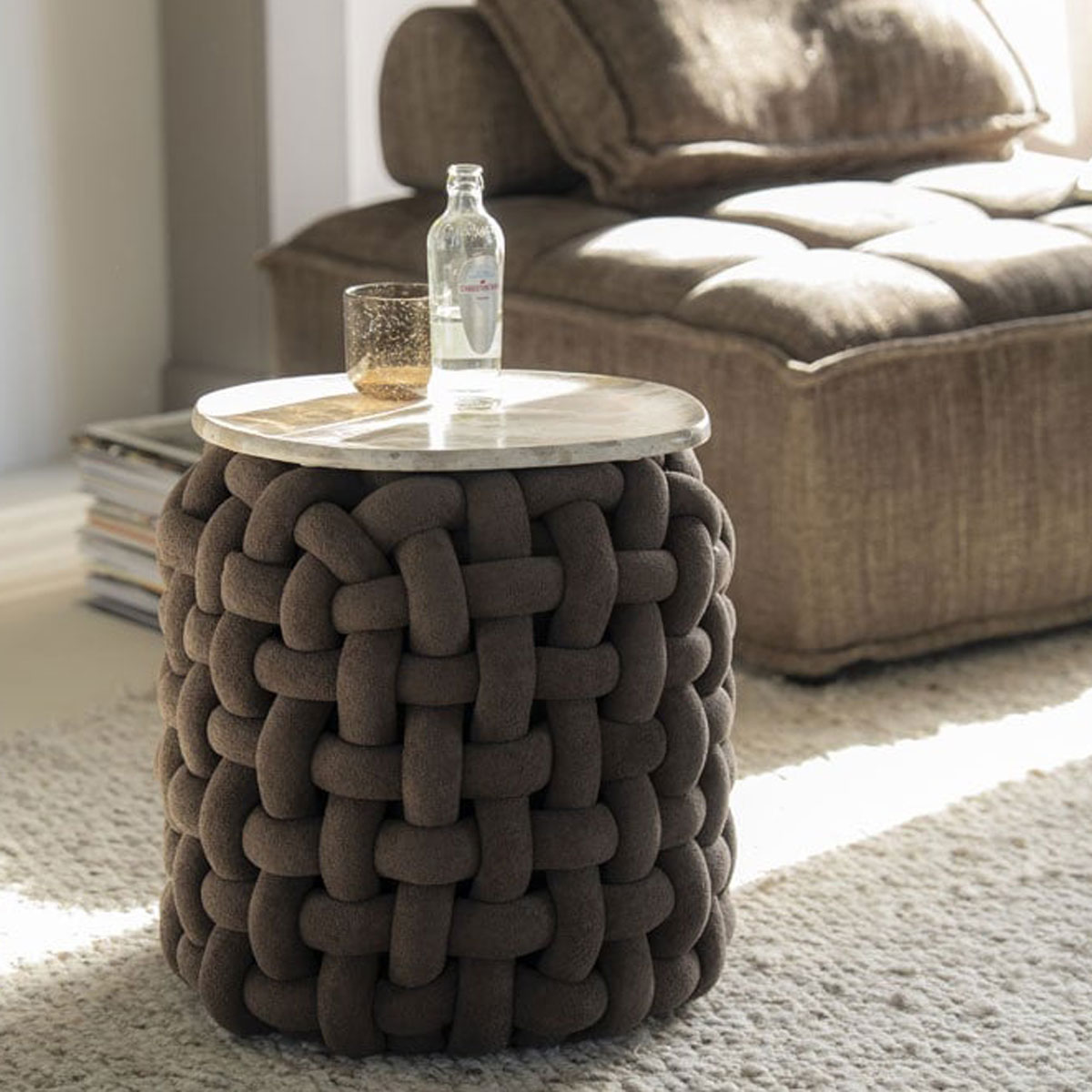 Pouf Poofie Ø 44 cm Wolle braun Hocker Sitzhocker