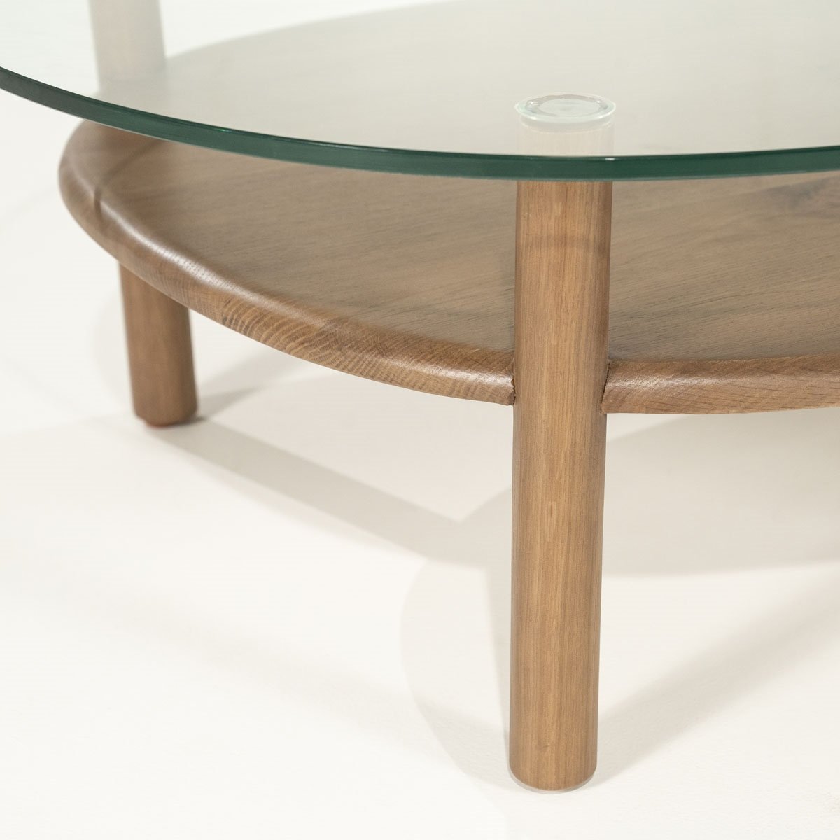Couchtisch Cleo oval 101,5 x 73 cm mit Glasplatte Eiche Massivholz dunkel