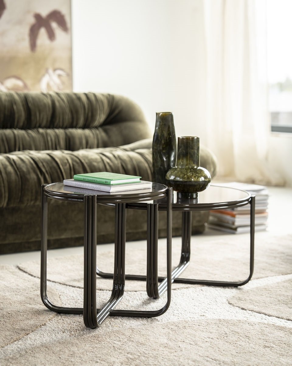 Couchtisch Groovy Ø 42,5 cm mit Glasplatte braun