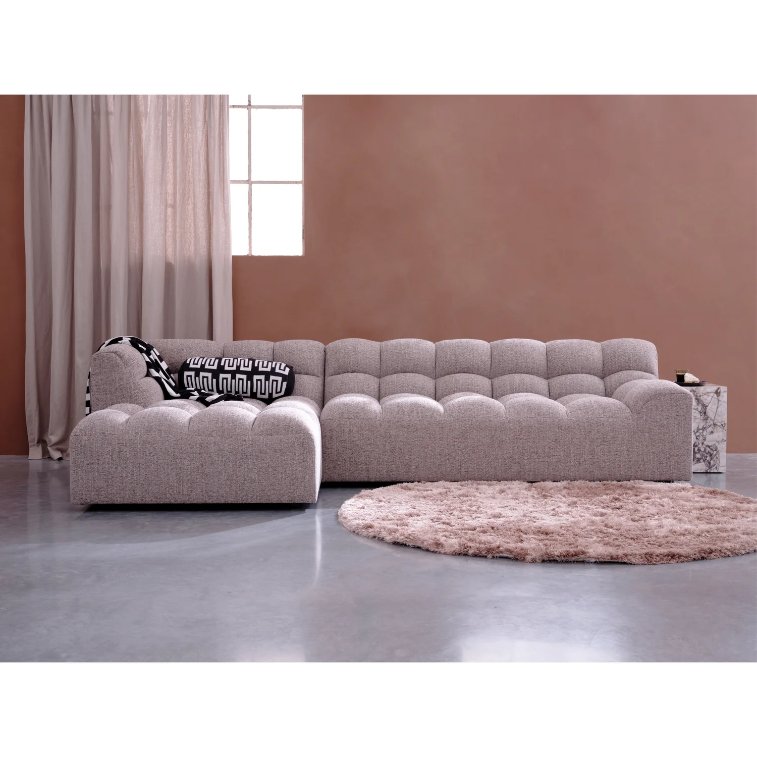 Ecksofa Sofa ALLURE Bezug Webstoff Melangebraun Chaiselongue links