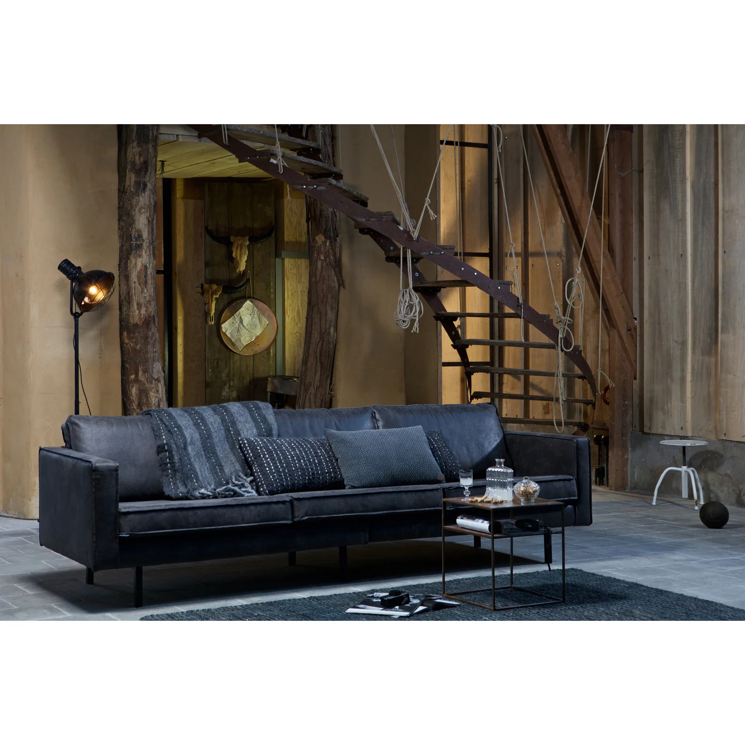 3 Sitzer Sofa RODEO recyceltes Leder schwarz