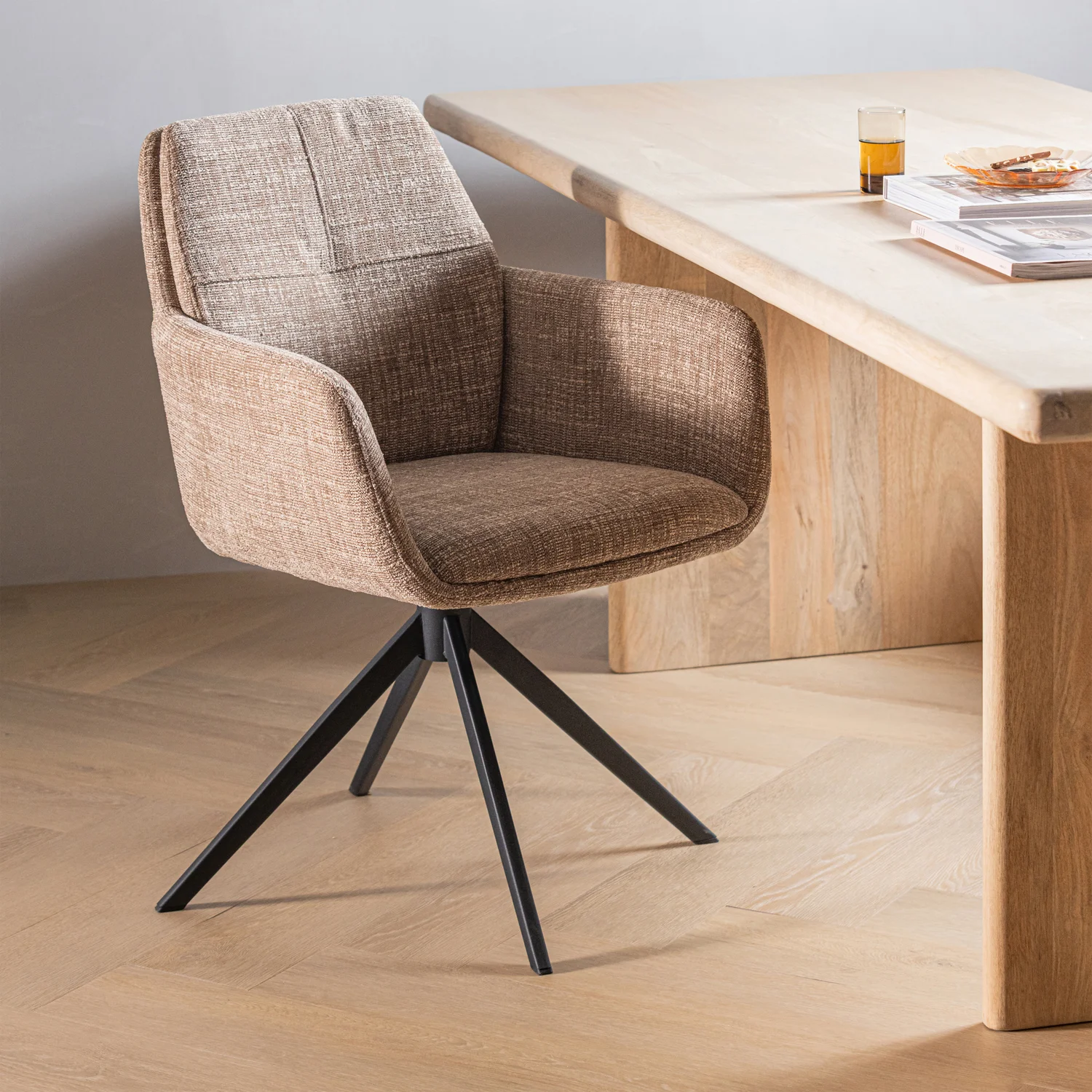 Armlehnstuhl GRANT drehbar Melange Stoff sandfarben Drehstuhl