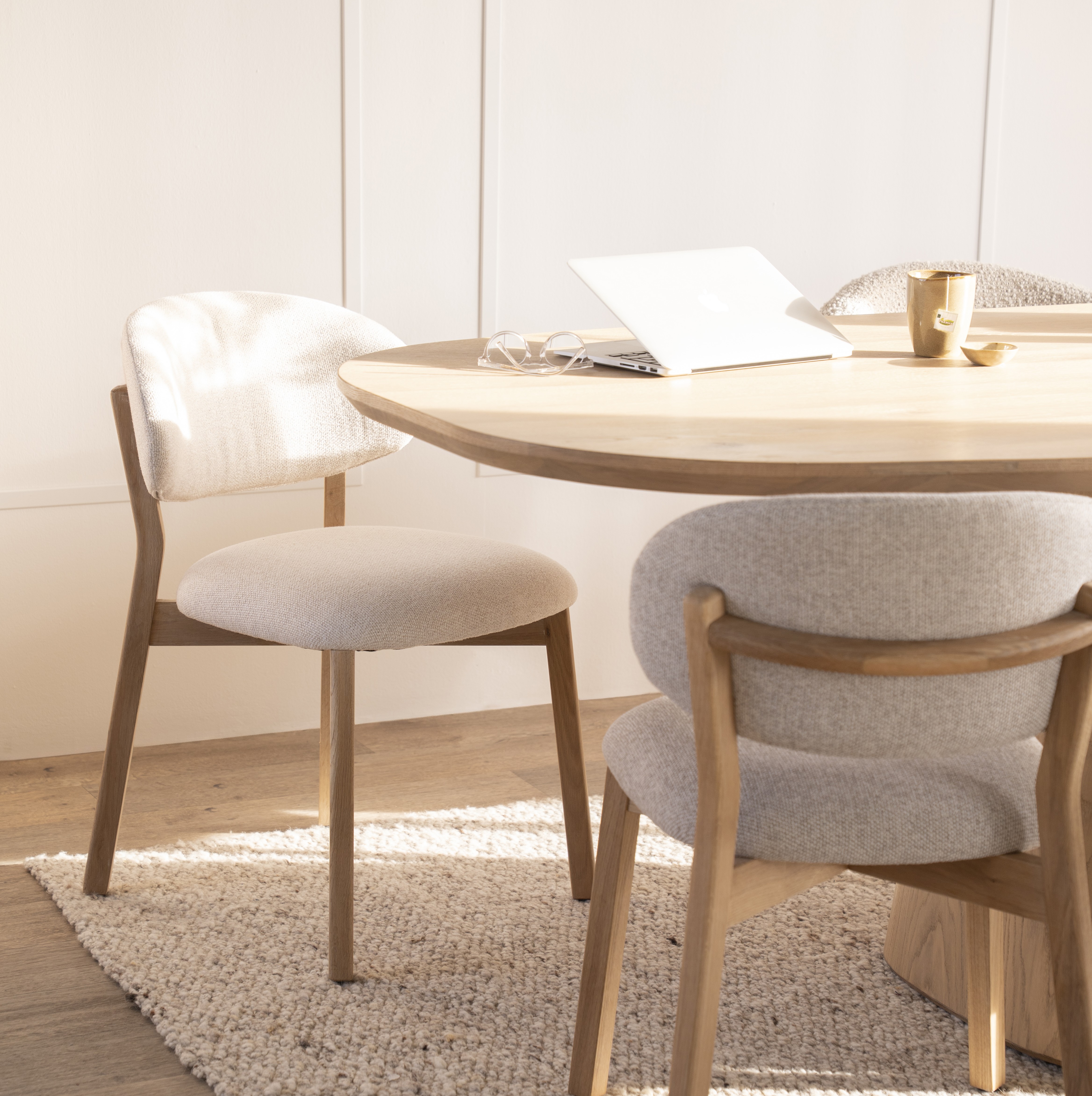 Esszimmerstuhl Stuhl MICKY Stoffbezug beige Beine Eiche