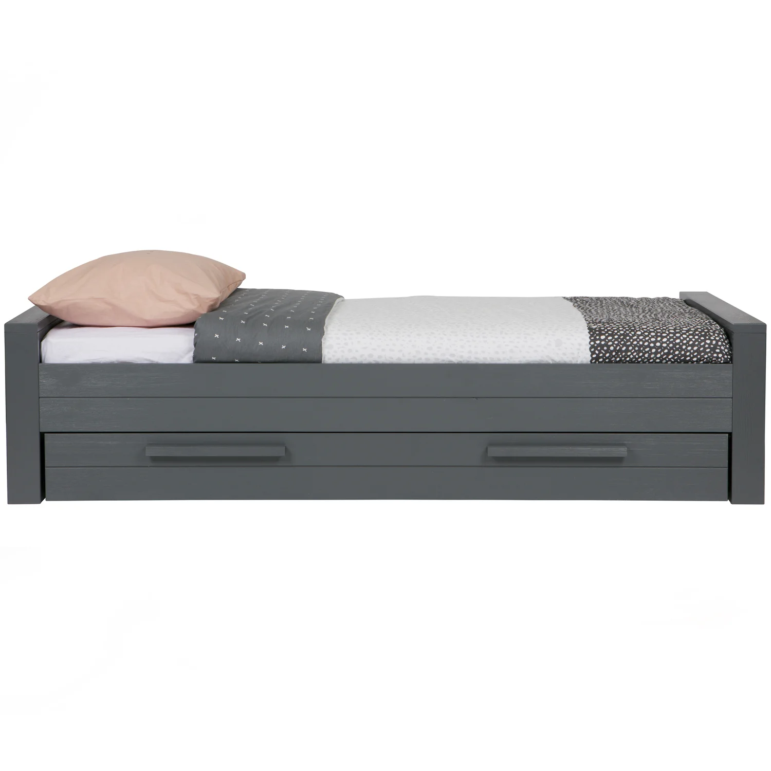 Kinderbett Einzelbett DENNIS 200 x 90 cm Kiefer Massivholz stahlgrau Bett