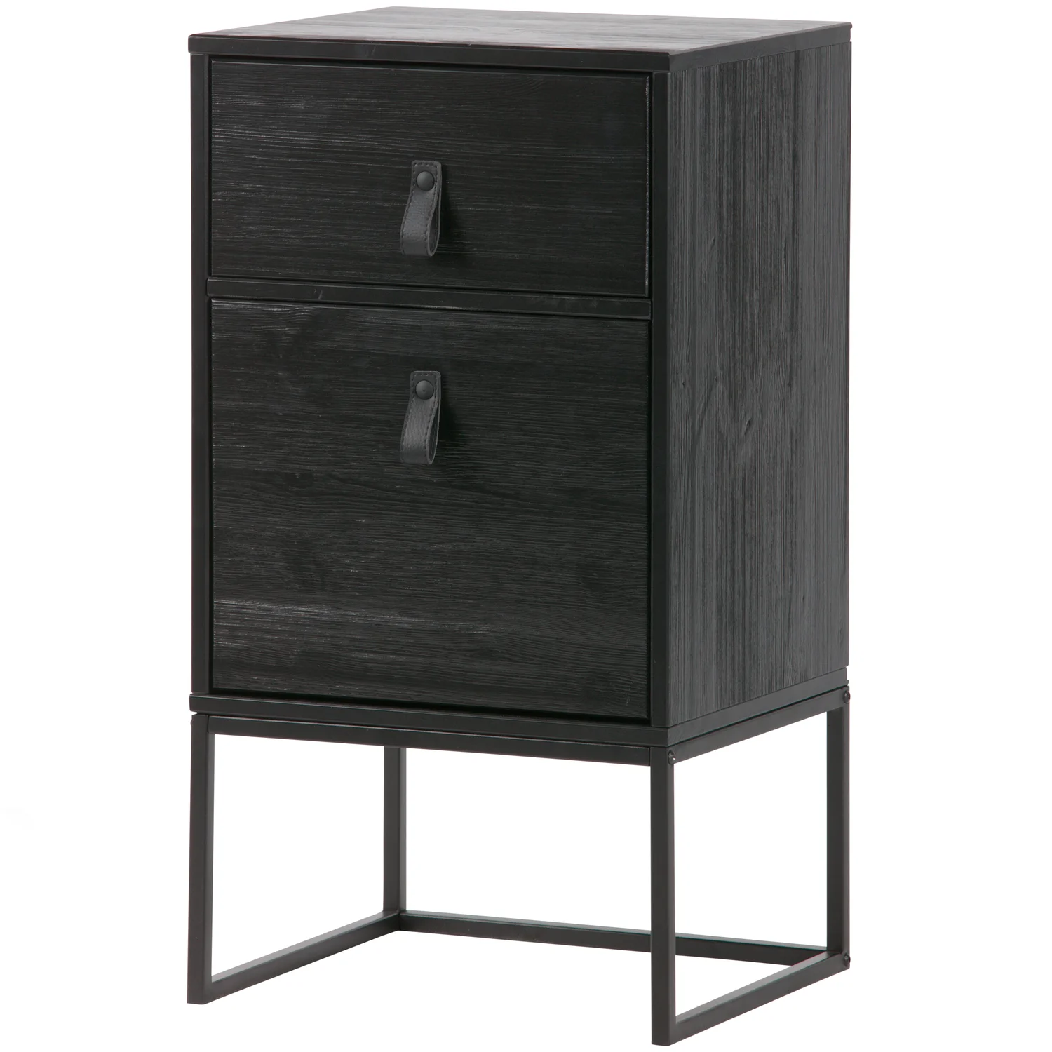 Nachtschränkchen ZOLA H 74 cm mit Schublade und Tür  Metall Kiefernholz schwarz
