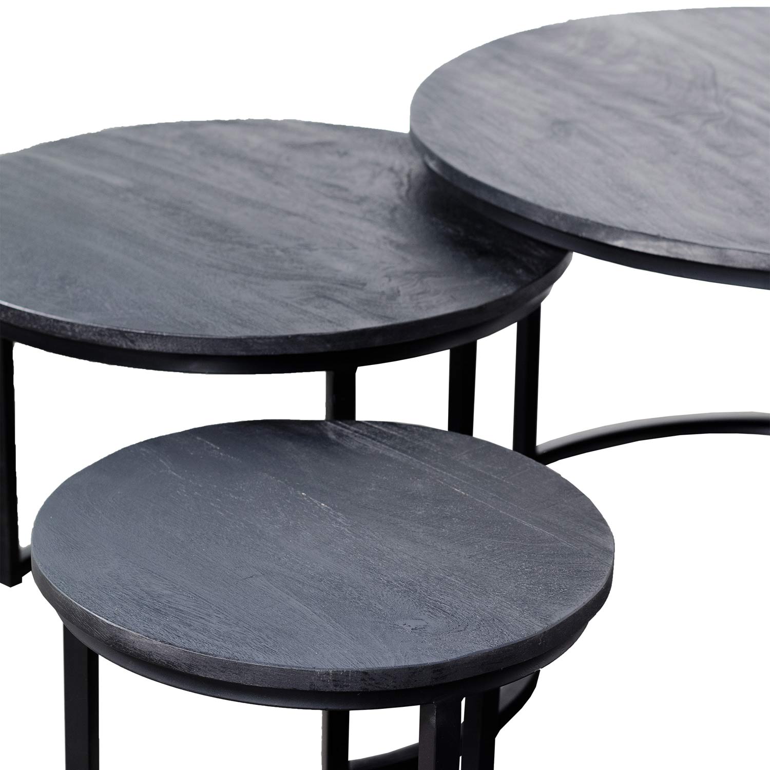 3er Set Couchtisch Mangoholz schwarz