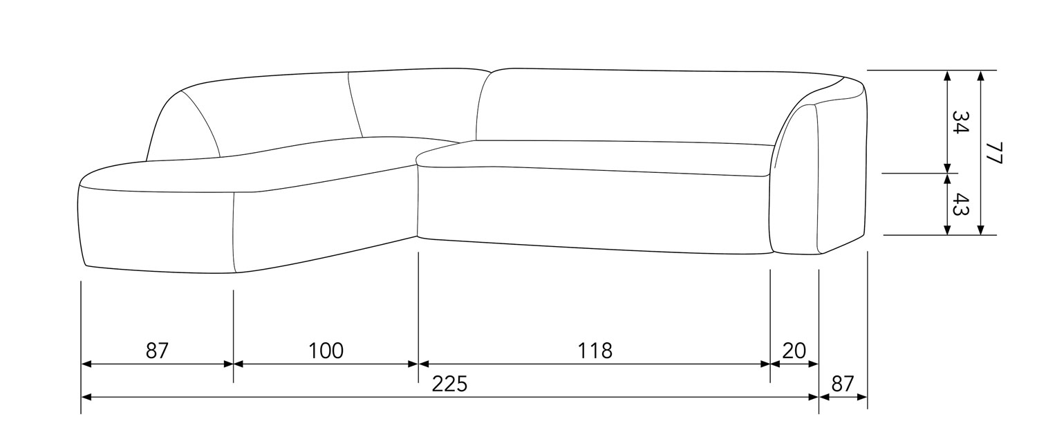 Eckgarnitur Sloping Chenille grau melange Ecksofa Longchair links