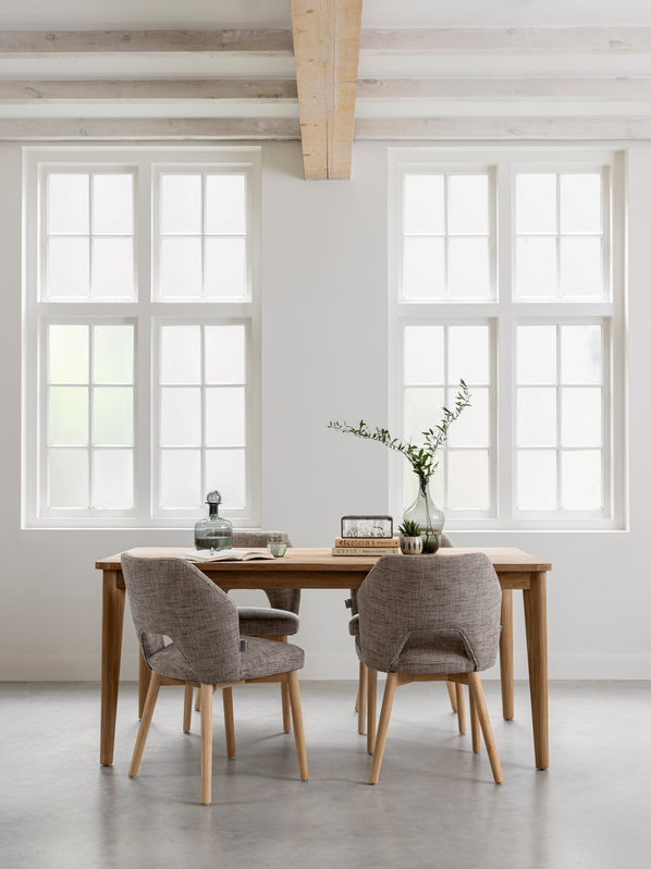 Esszimmerstuhl Blossom Stoff braun Eichenholz Vierfußstuhl