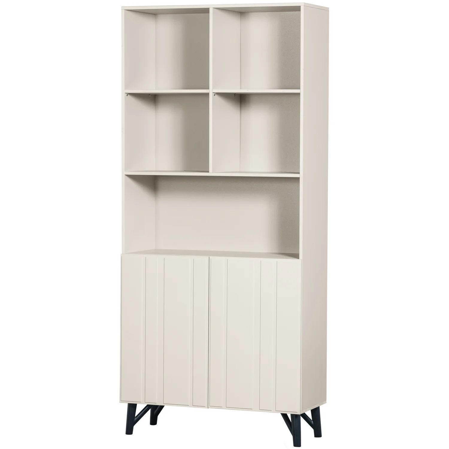 Regal Schrank MILLER 2-türig H 200 cm Kiefernholz staubgrau