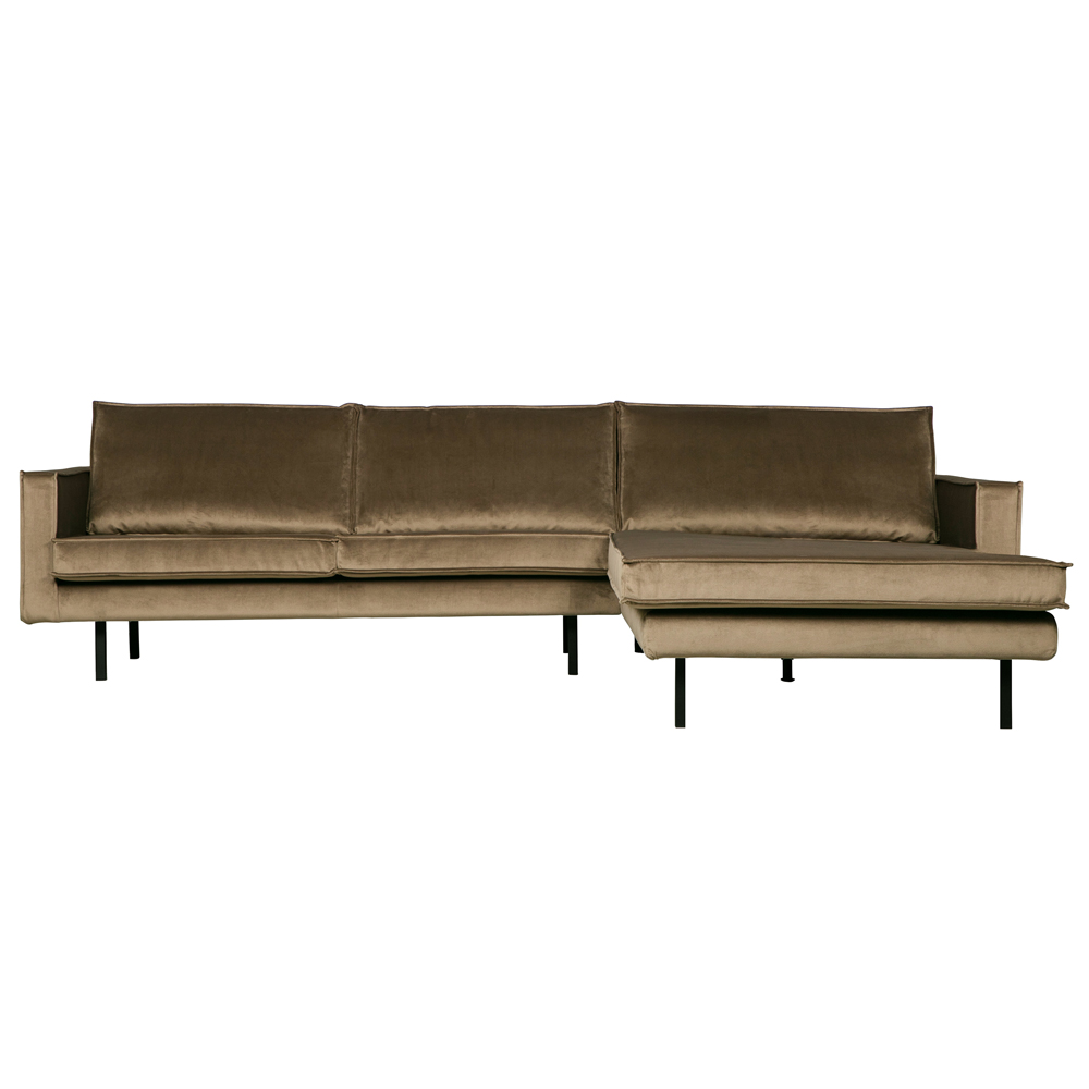 Eckgarnitur Rodeo Samt taupe Couch Sofa Ecksofa Longchair rechts