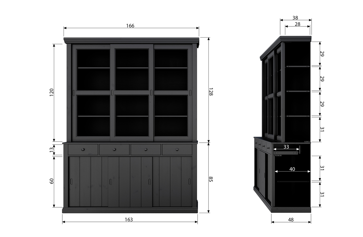 woood Vitrine LAGOS Schrank schwarz Buffetschrank