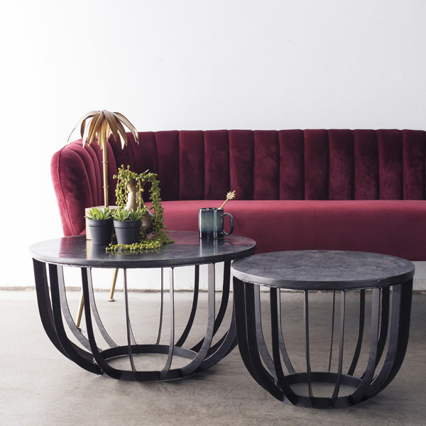 Couchtisch Mauro rund Ø 50 cm Metall Marmor schwarz