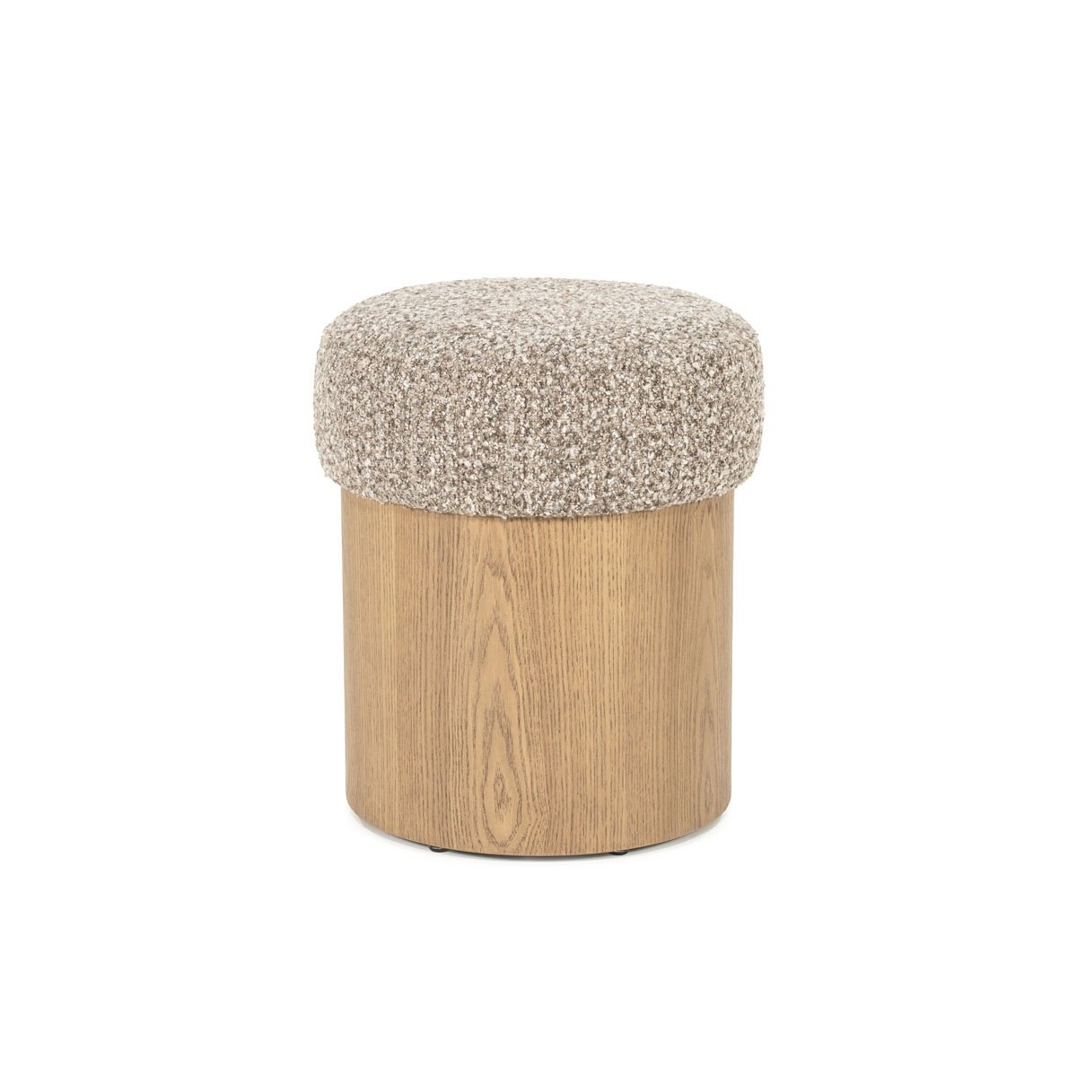 Pouf George Ø 39 cm Esche Furnier Flou Stoff taupe Hocker Sitzhocker