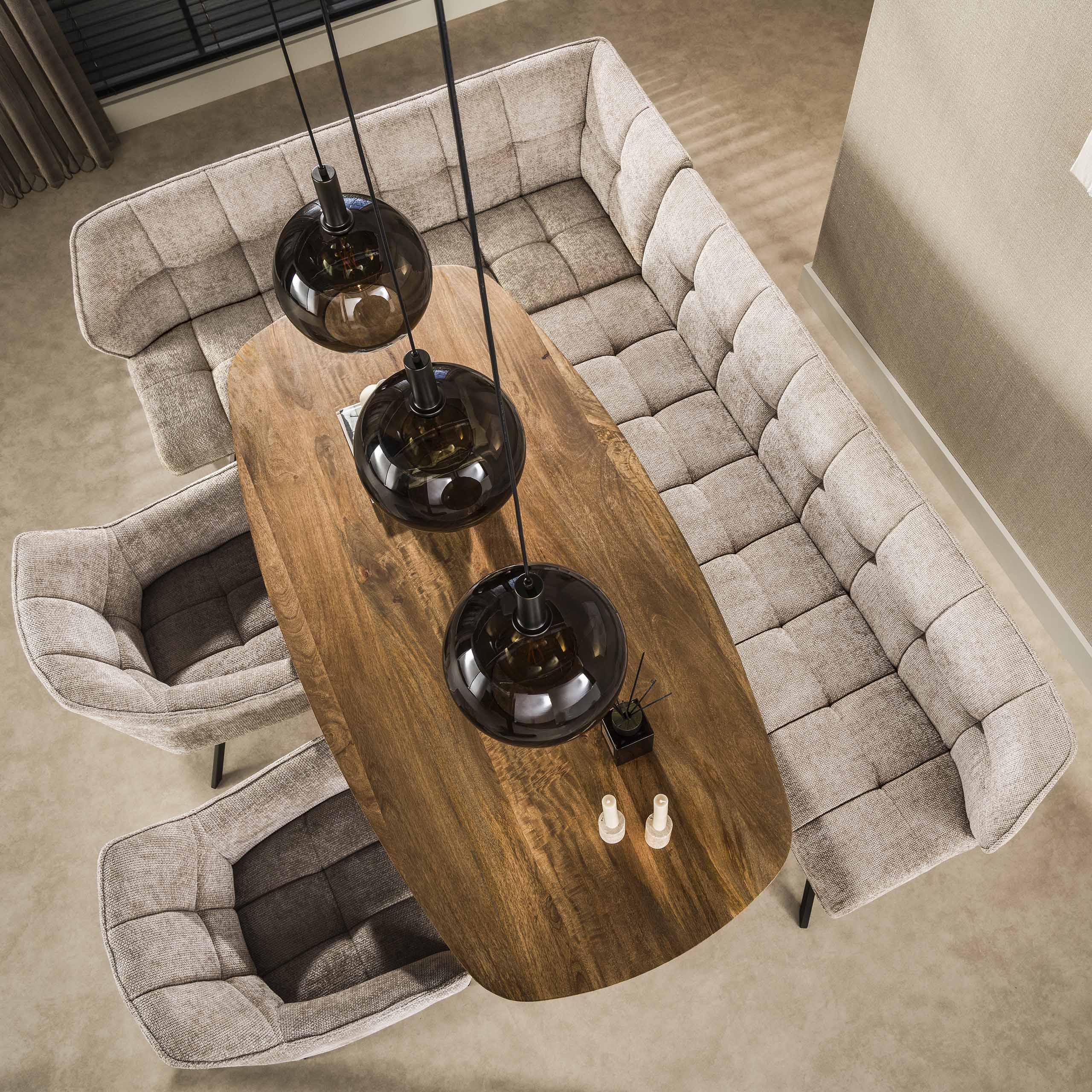 Eckbank Küchenbank FINO links Chenille Stoff sand braune Beine