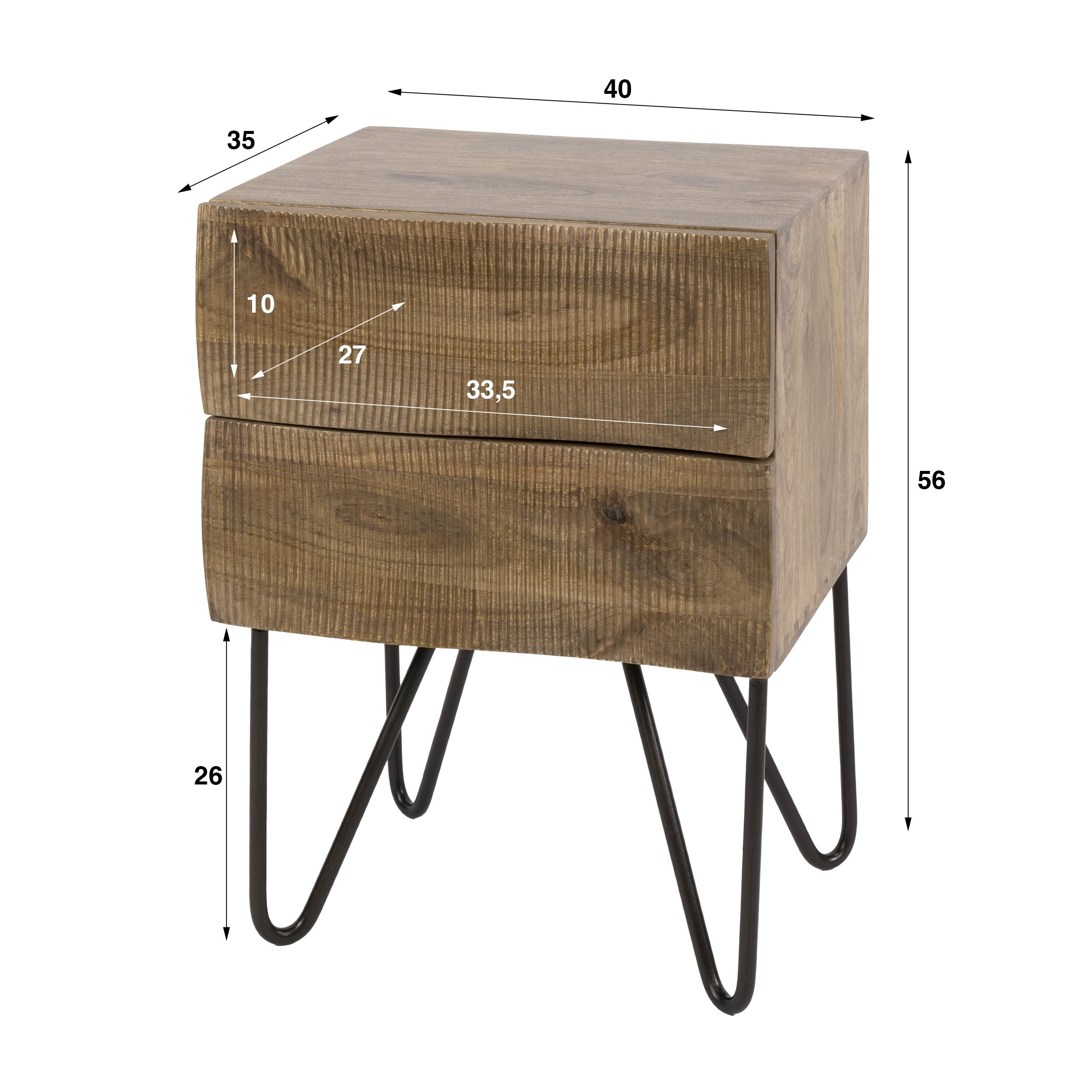 Nachttisch 2 Schubladen ATLANTIK H 56 cm Mango Massivholz sandfarben