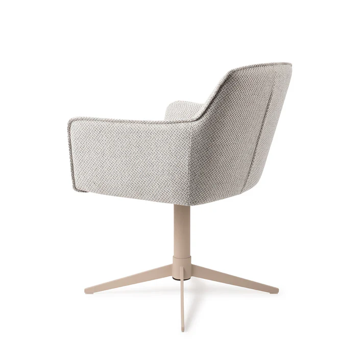 Esszimmerstuhl Hofu – Checkers Charm hellgrau mit Gestell in Metall beige