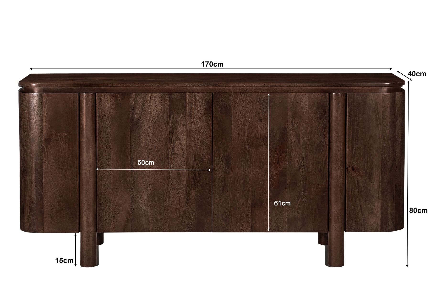 Kommode Salano 170 cm Mangoholz braun Sideboard Schrank
