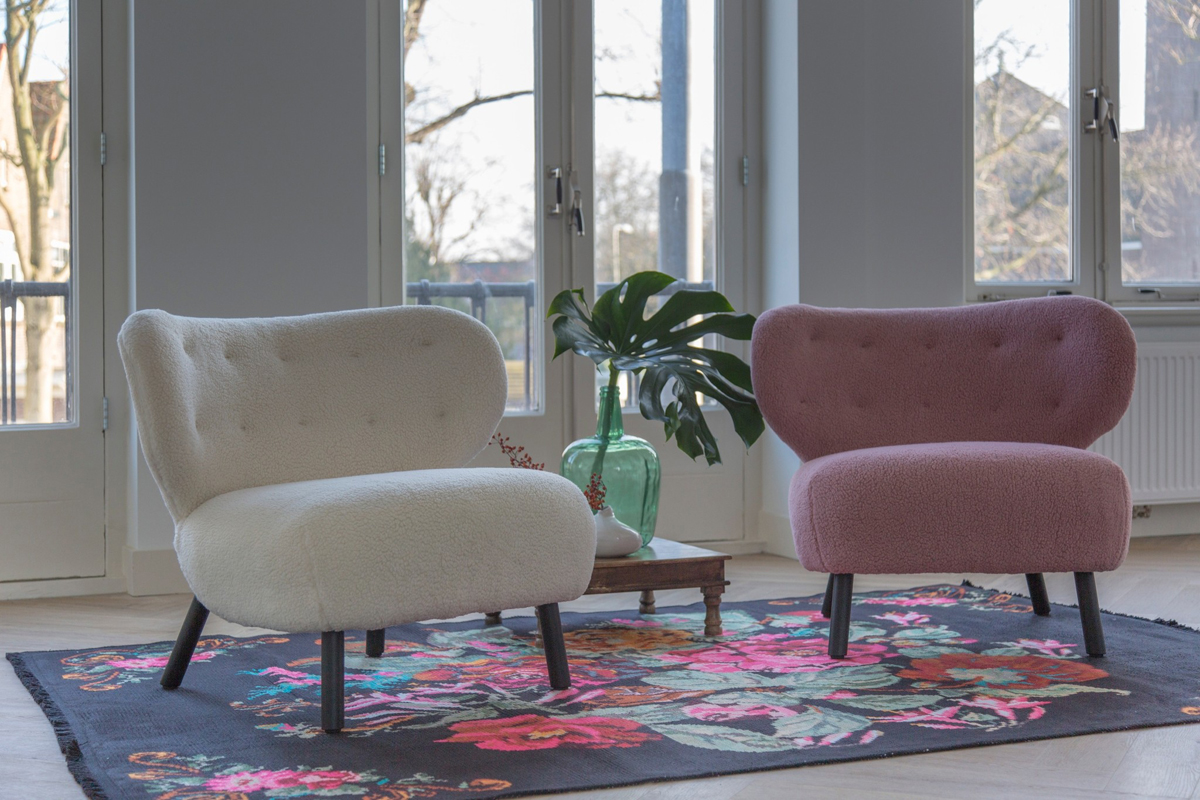 Retro Lounge Sessel Kita cream Teddy Stoff