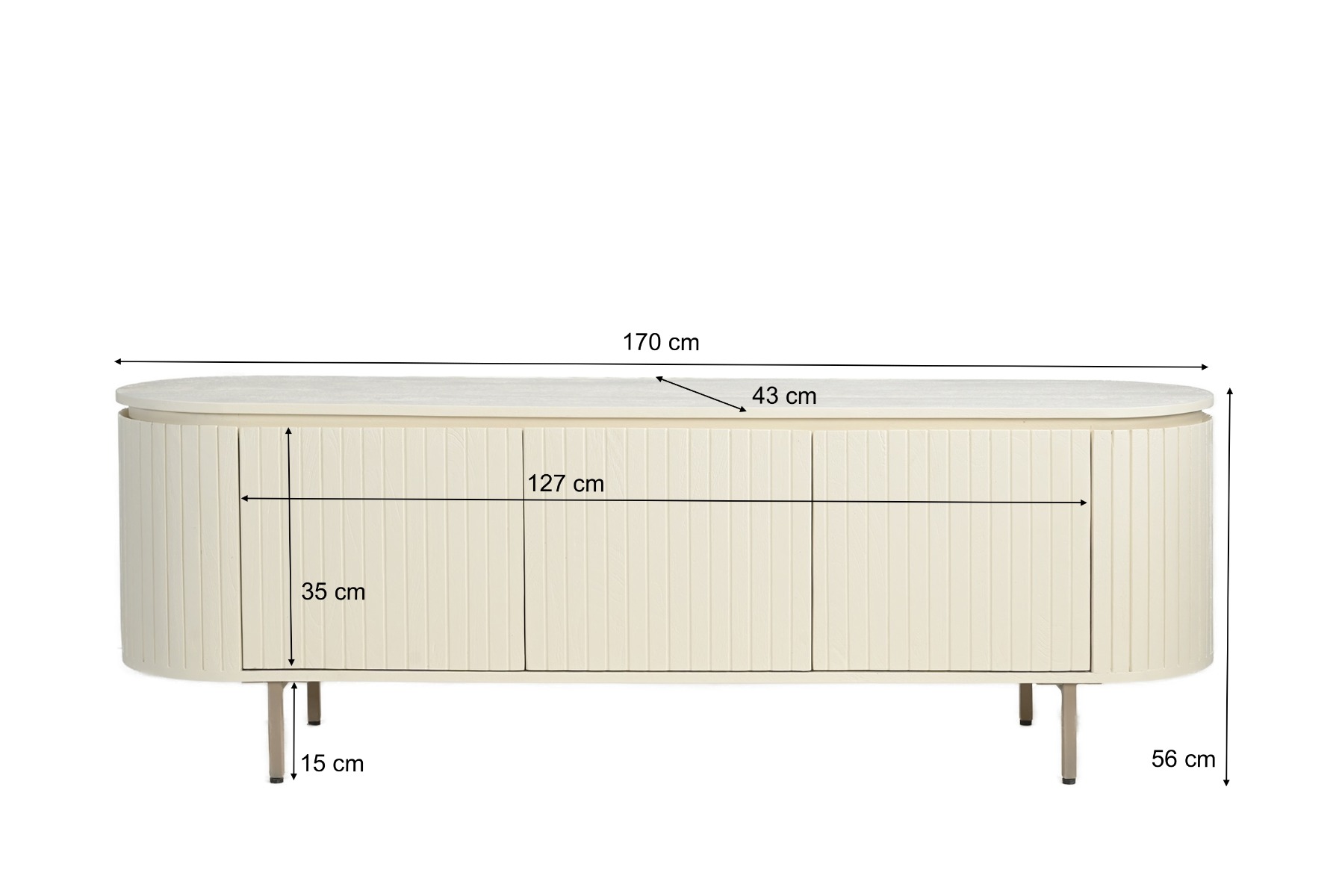 TV Möbel Lowboard Patou 170 cm Mangoholz cremeweiß Sideboard 