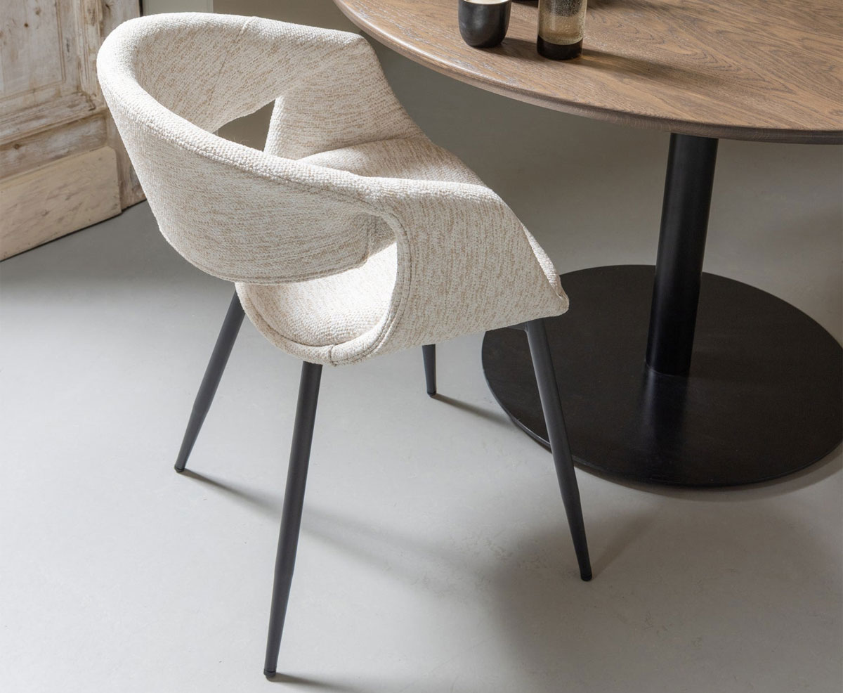 Esszimmerstuhl Stuhl YOSSI mit Armlehne Metall schwarz Webstoff natur