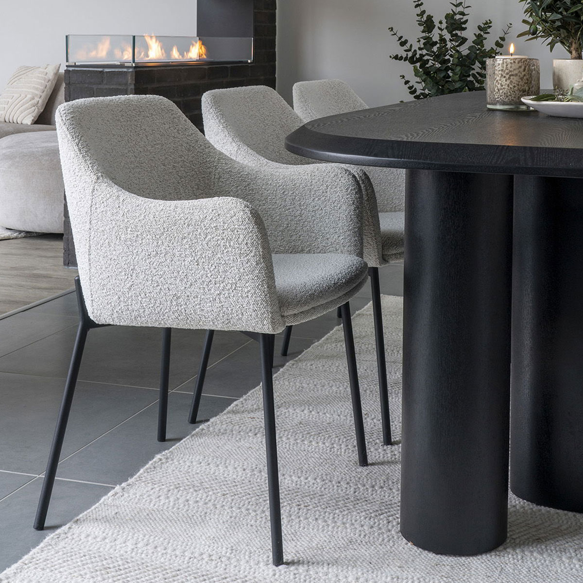 2er Set Armlehnstuhl Marie Bouclé weiß Dinnerstuhl Esstischstuhl