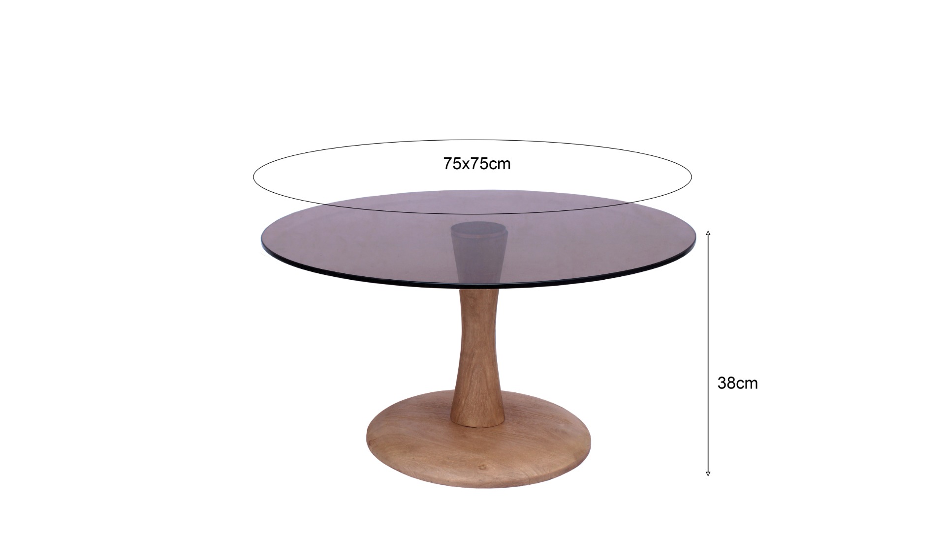 Couchtisch Faye Ø 75 cm Mangoholz Glas Sofatisch