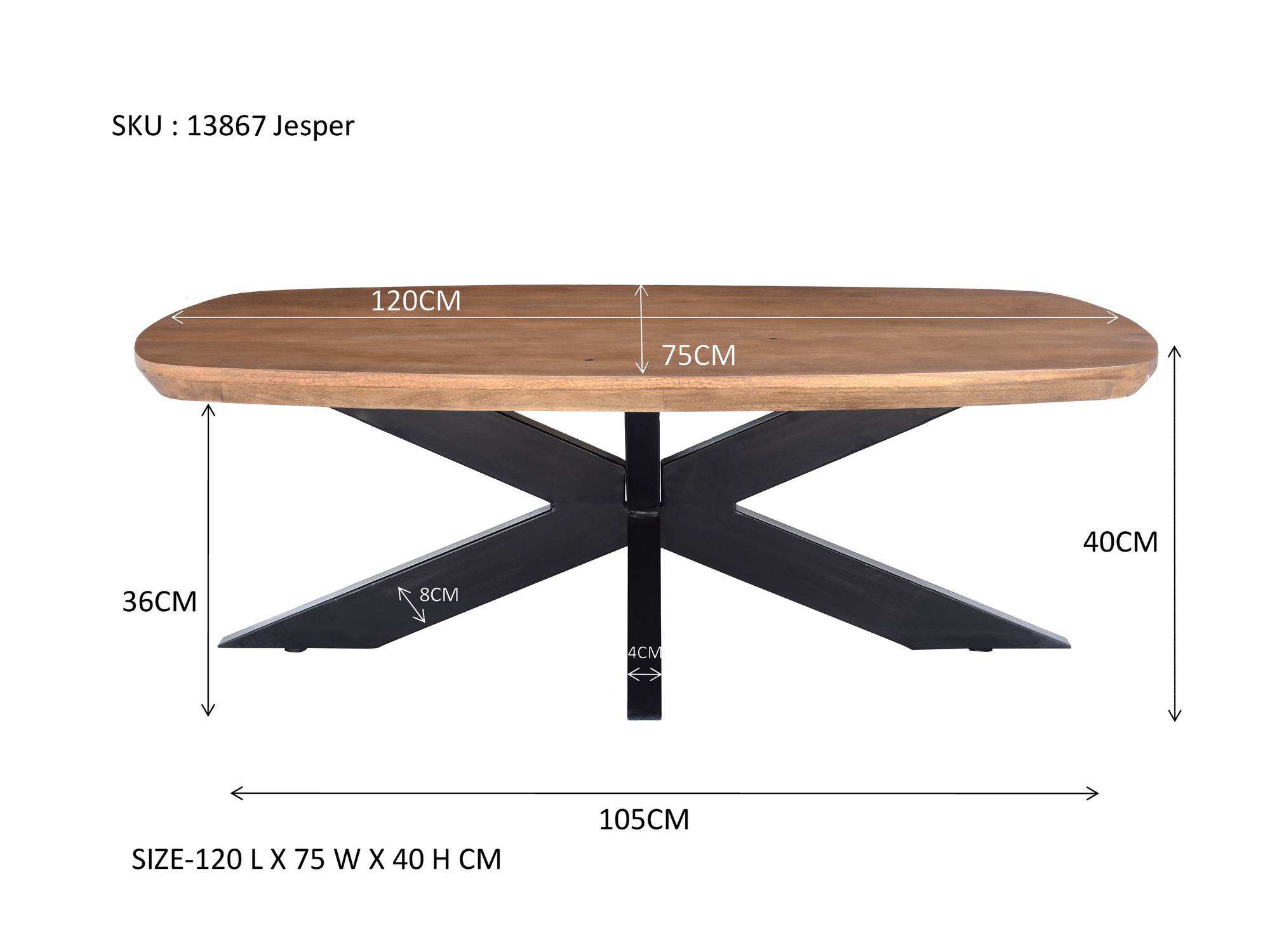 Couchtisch Sofatisch Jesper 120 x 75 cm Mangoholz hellbraun